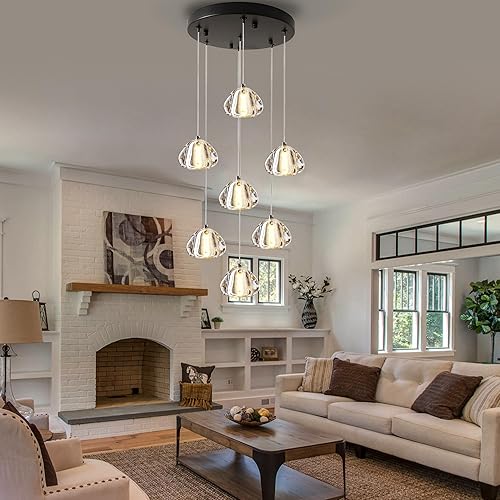 Miniatura 5 de Moderno candelabro de cristal para vestíbulo con 7 luces, lámpara colgante de gota de lluvia, lámpara LED de burbujas para montaje empotrado,