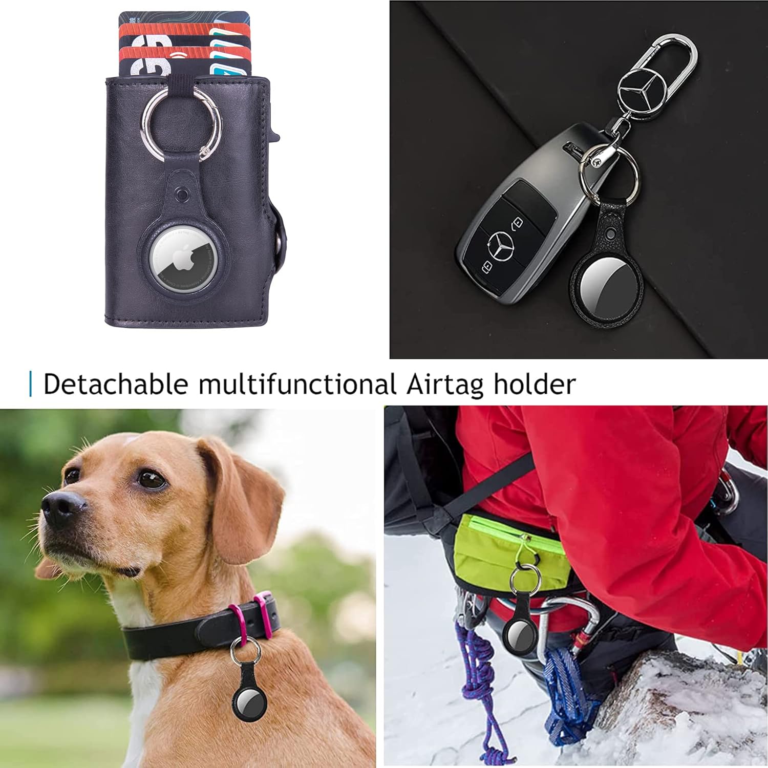 honsheng airtag wallet with apple airtag holder smart minimalist pop up air tag credit card wallet for men rfid blocking blackcrazy horse