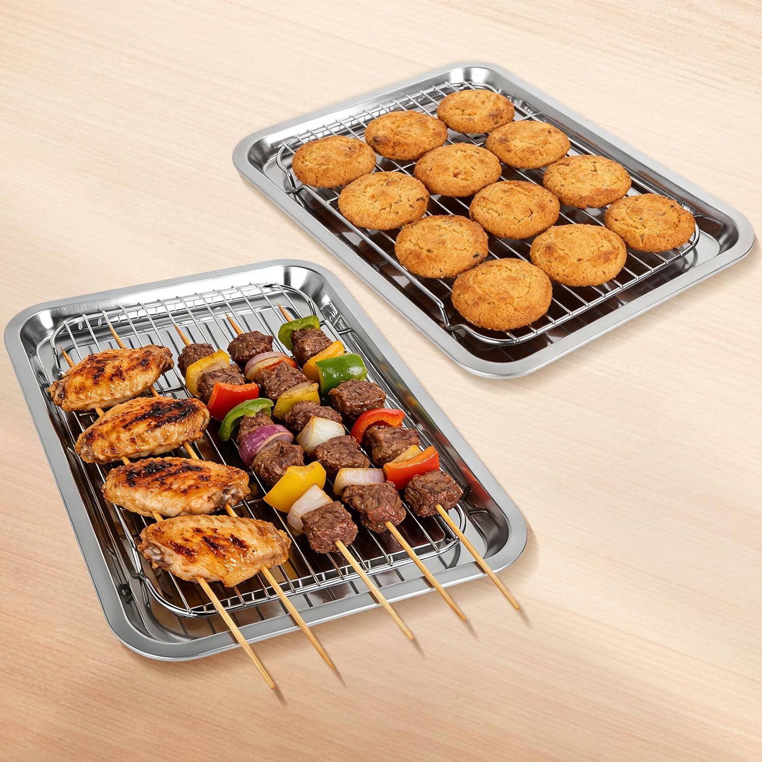 2 Pcs 14.17"15.75" Stainless Steel Baking Sheet with Racks, Nonstick Baking Pans,Cookie Pan- Heavy Duty, Dishwasher Safe, Easy Clean - Image 7
