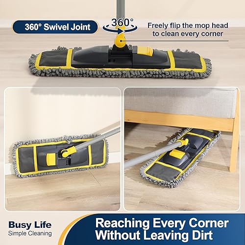 Miniatura 3 de Yocada Trapeador de polvo para limpieza de suelos con 2 almohadillas diferentes para mopa húmeda y seca para madera dura, cerámica, azulejos,