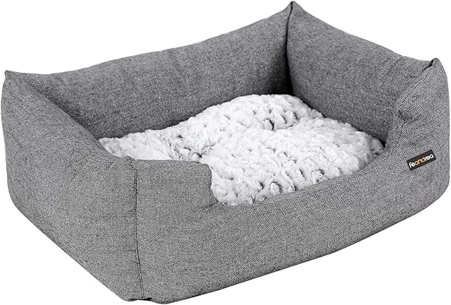 SONGMICS Gray Dog bed Plush Soft Comfortable Round Cat Bed Removable S size (54x48x20) PGW22G