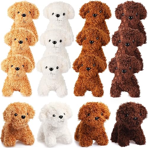 12 piezas de perros de peluche de 4.8 pulgadas con llavero, recuerdos de fiesta de perro, animal de peluche para niños, premios de graduación,