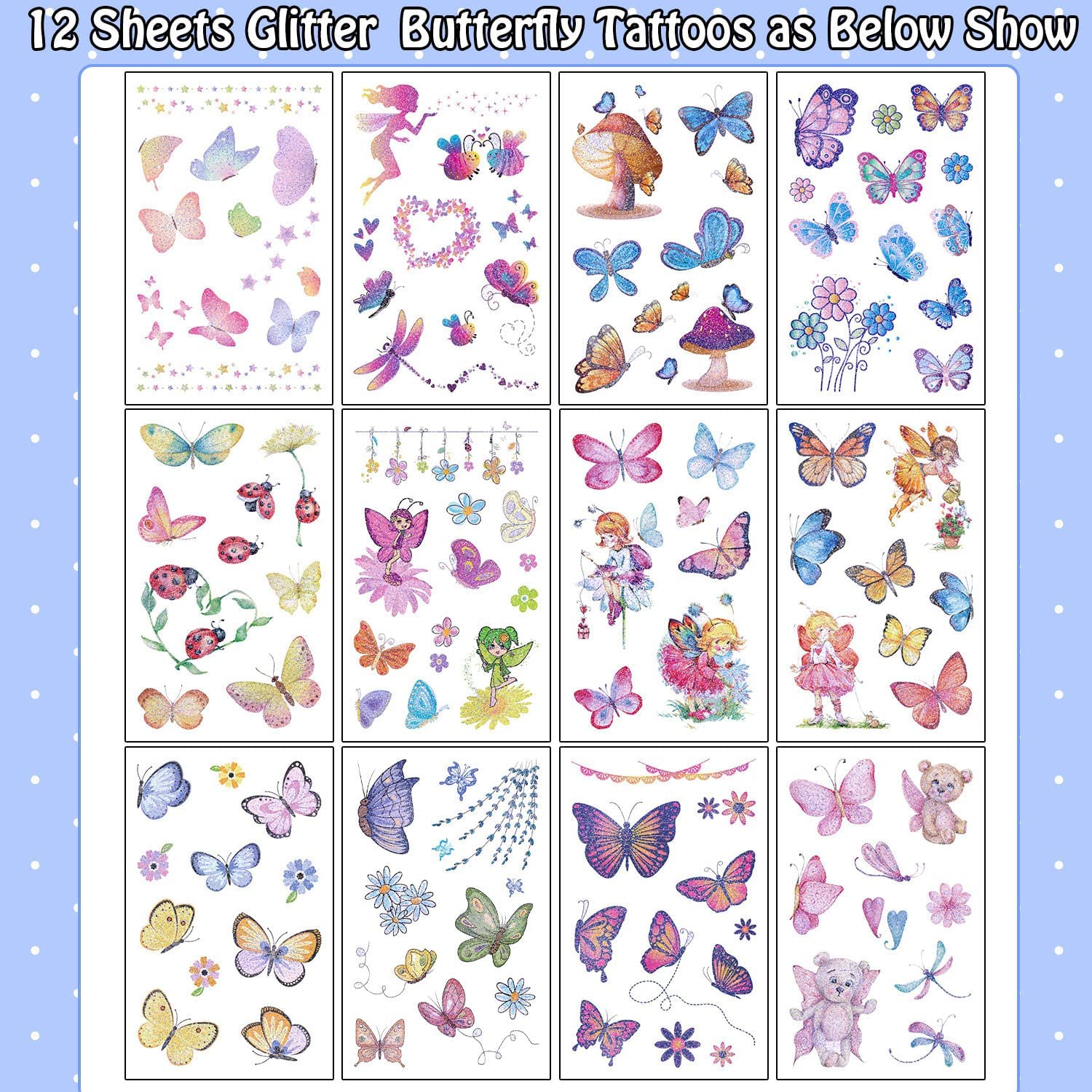 130 Tatuajes Temporales De Mariposas Con Purpurina – Leesgel – Perfectos Para Piñatas, Cumpleaños Y Fiestas Infantiles