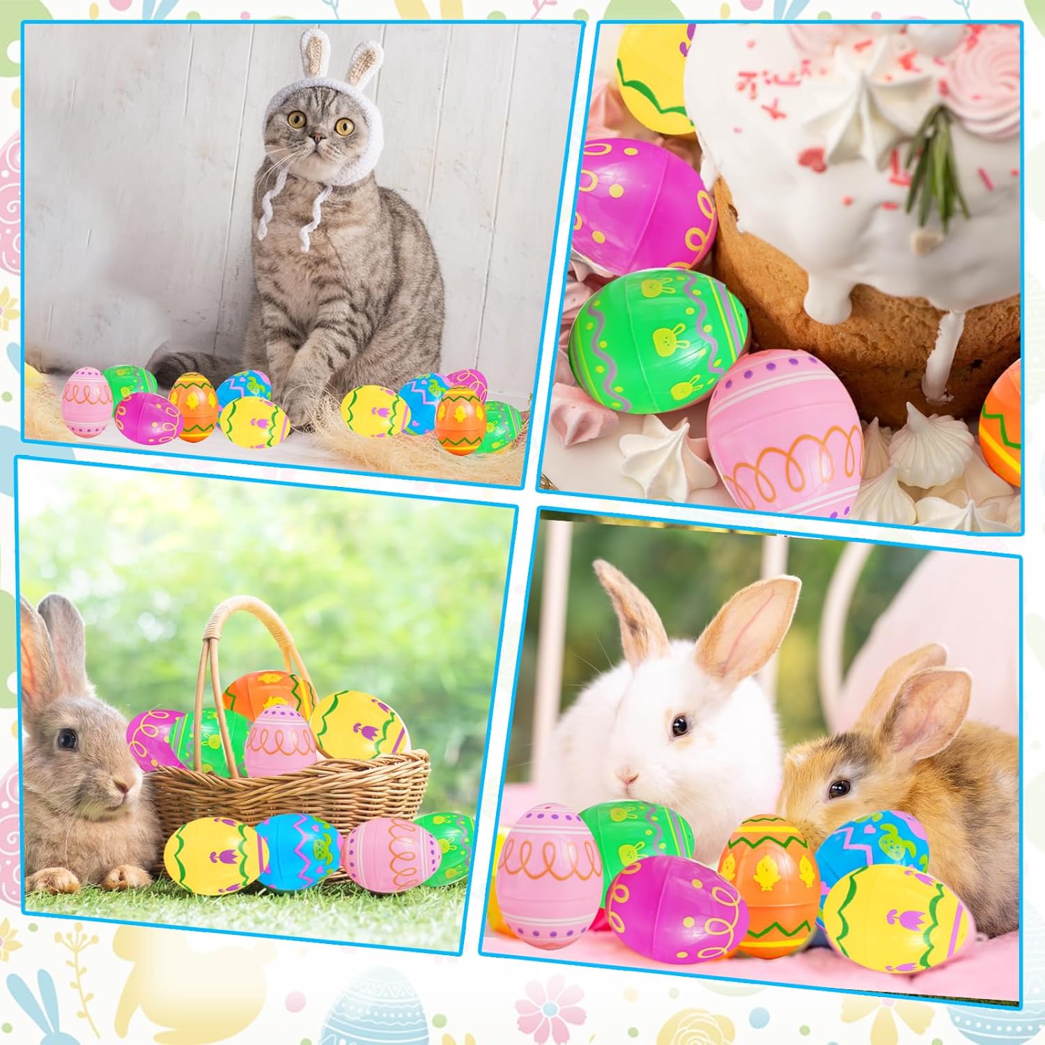 48 Pcs Fillable Easter Eggs,Plastic Empty Eggshell Hangable Egg Bulks for Easter Hunt,Filling Treats,Party Favor,Basket Stuffers,Classroom Prize Supplies,2.36 inch,Printed Bright Colors