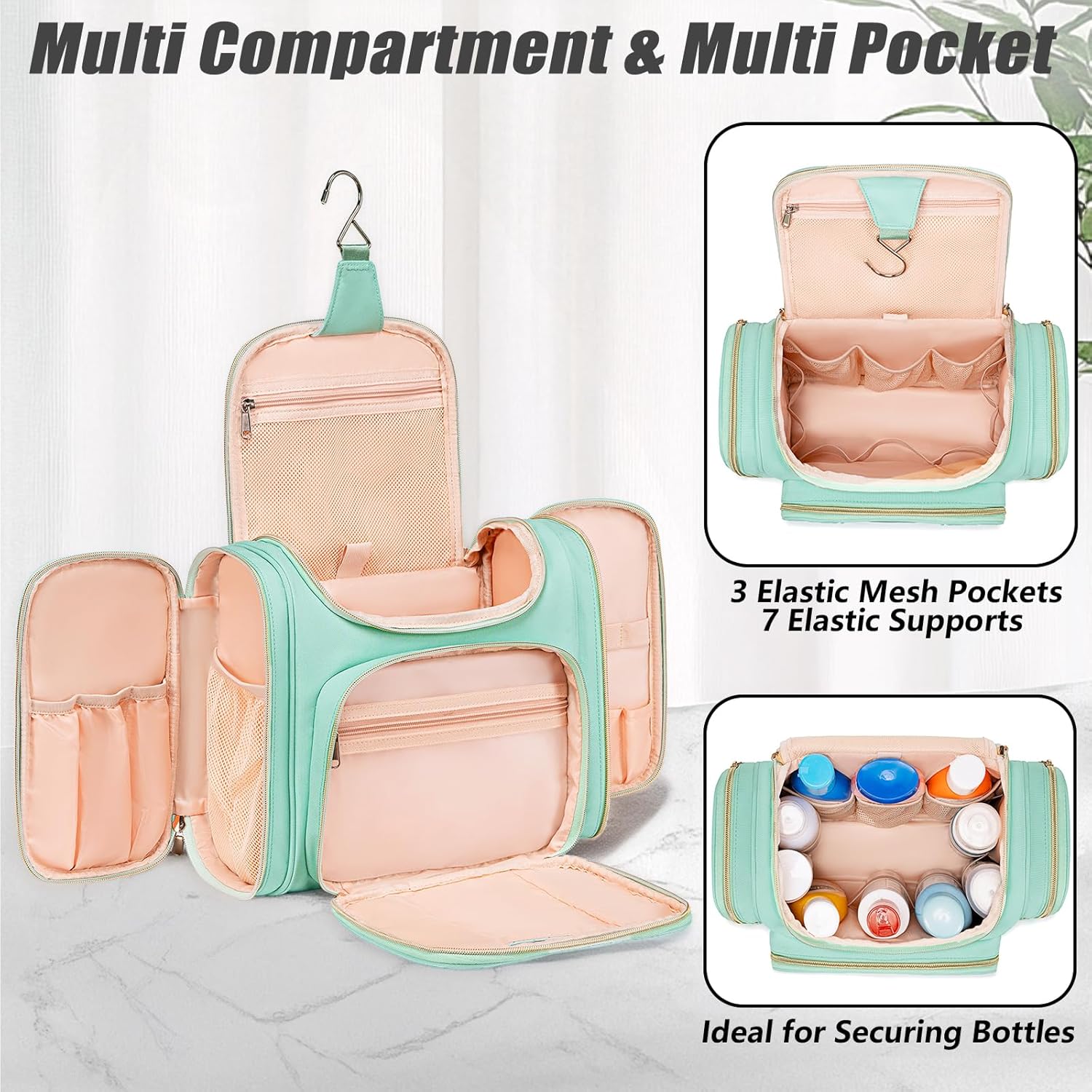 Tealari Large Toiletry Bag for Women Men,Bathroom Bag,Water Resistant Shower Bag,Makeup Bag,Toiletry Bags for Traveling,Hanging Toiletry Bag with Transparent Waterproof Phone Pocket