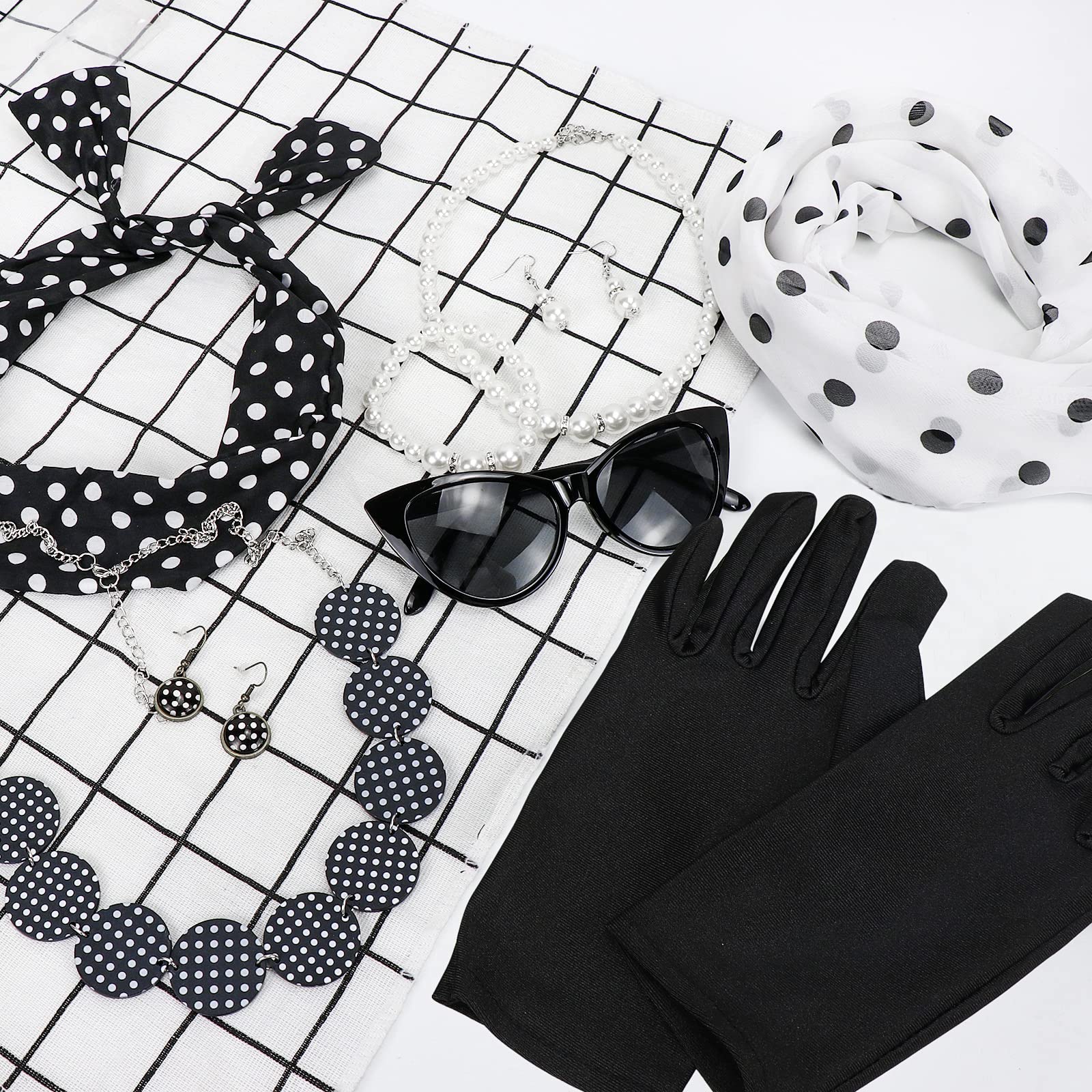 50er Jahre Kostüm Set - 6-teiliges Vintage Accessoire Set Für Retro Party