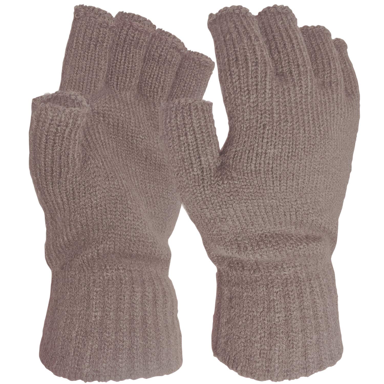 Toskatok Women's Beige Super Soft Warm Fine Knit Thermal Fingerless Winter Gloves-Taupe