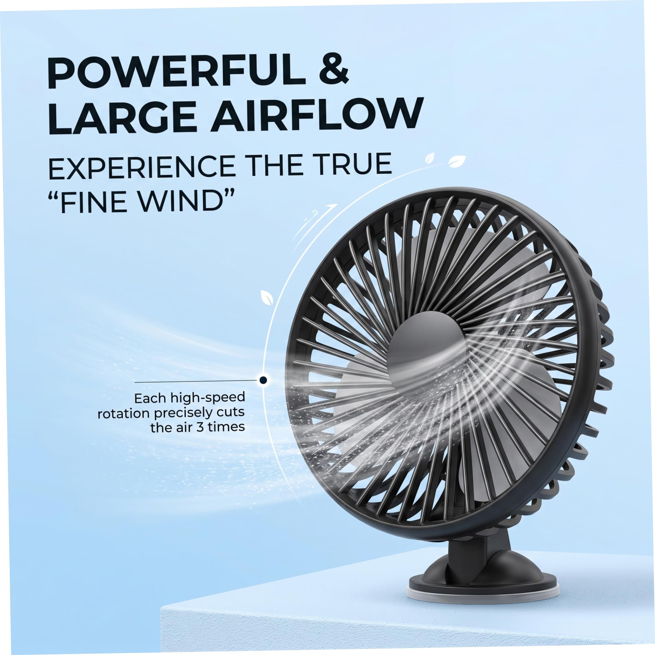 Ventilatore portatile per finestrino dell'auto con forte aspirazione, ventola di raffreddamento a basso rumore per parabrezza di casa nero