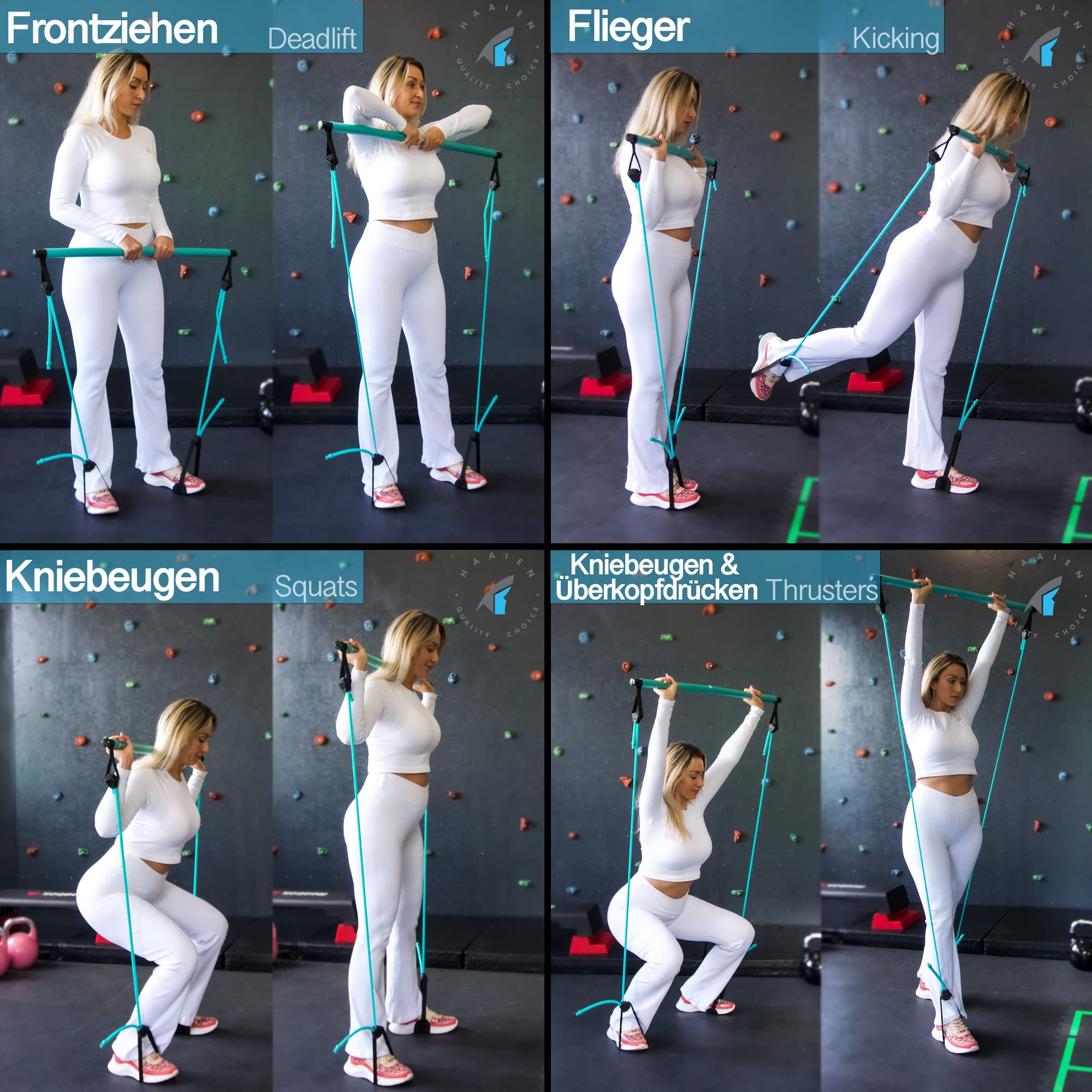 HAAIEN Barre de Pilates avec Bandes rsistance Appareil Fitness Multifonction pour la Maison Sport Un entranement Efficace Tout Le Corps Home Gym Training Les Femmes et Hommes Bleu