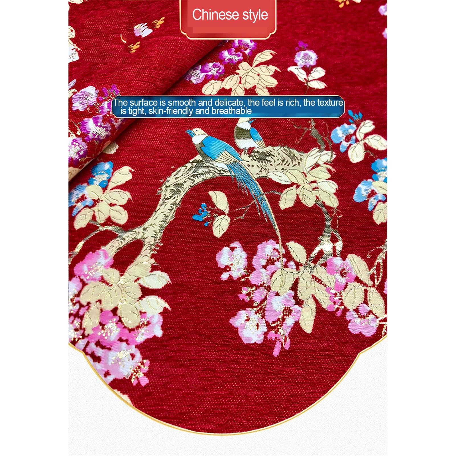 Stickerei-Damast-Stoff, Satin-Jacquard-Stoff, Stickerei-Jacquard-Handwerk, exquisiter Stoff, geeignet for Sofa, Möbelzubehör, Brokat, neuer Heißprägebeutel, Kleidung, 100 x 150 cm, rot (Farbe: Blau).