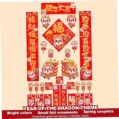 Miniatura 5 de Decoraciones de año nuevo chino 2024, 29 piezas de símbolo chino Fu de doble cara con revestimiento 3D de dragón chino para ventana, pared, puerta