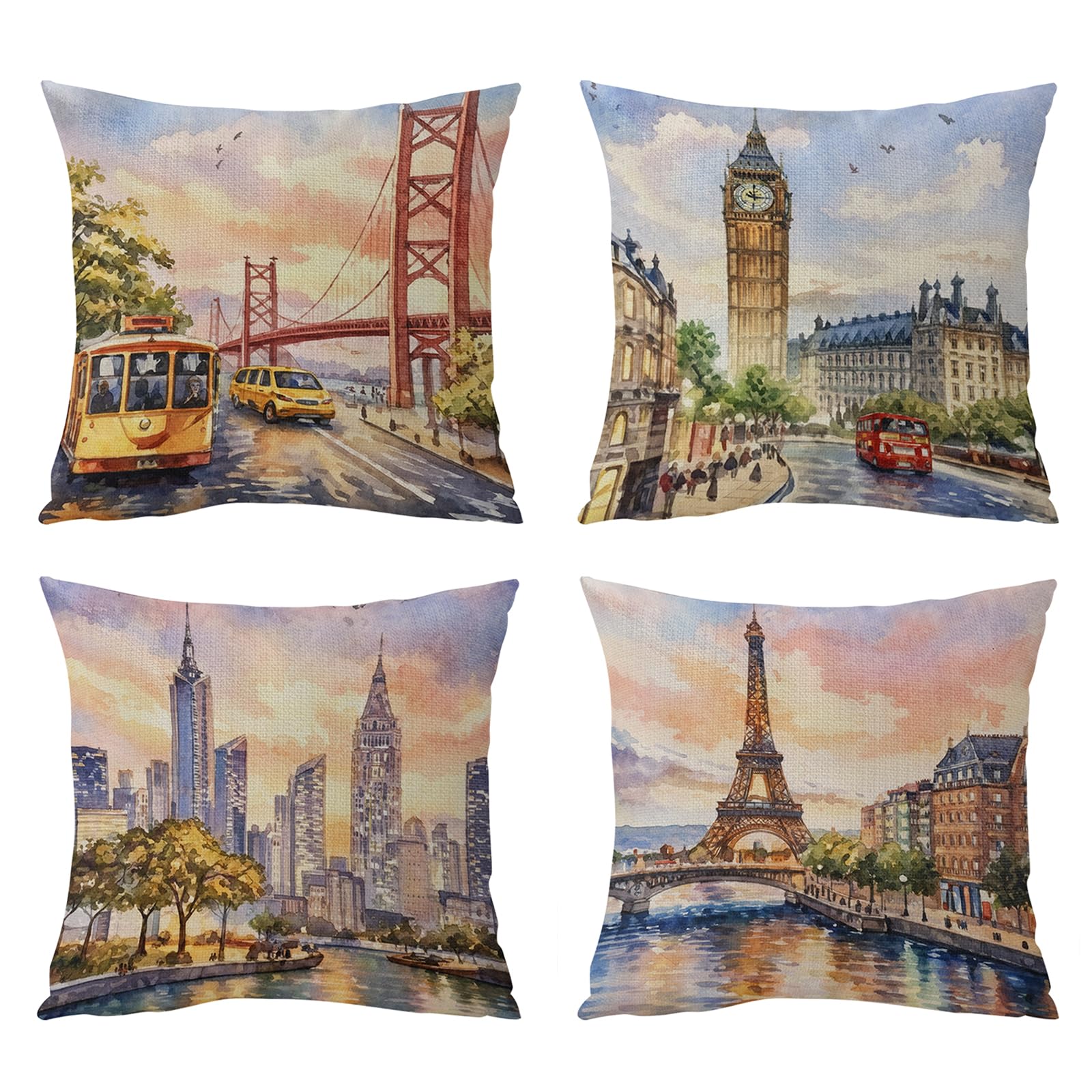 Poetrydraw Eiffel Tower Paris 11Ct Diy Stamped Cross Stitch Pillow Kit 45X45cm With Zipper Throw Pillow Ornamental Needlepoint Kit For Adults Home Sofa Christmas Decoration (Eiffel Tower Paris)