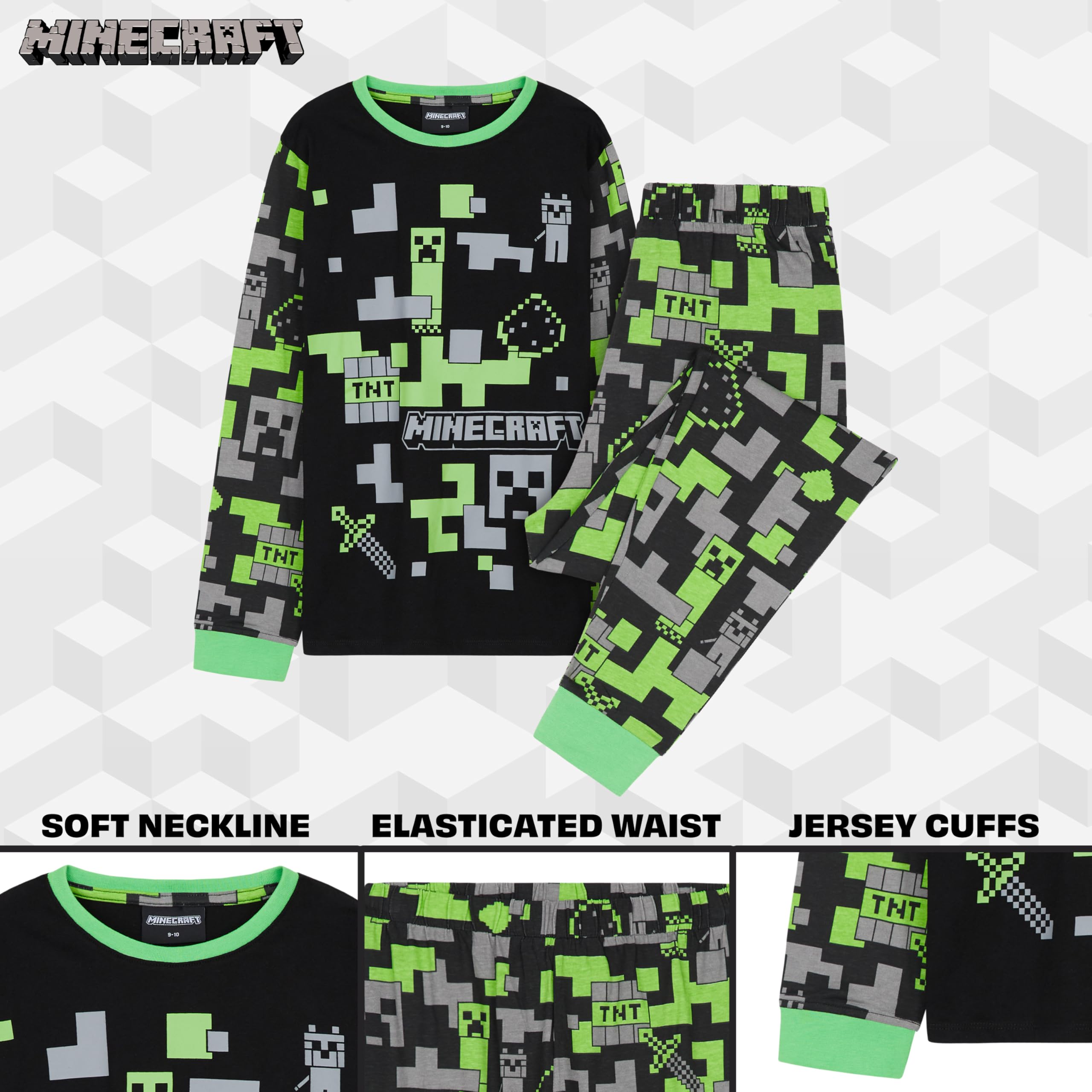 MINECRAFT Lungo Pigiama Ragazzo, Cotone Abbigliamento da Casa - Regalo Bambino