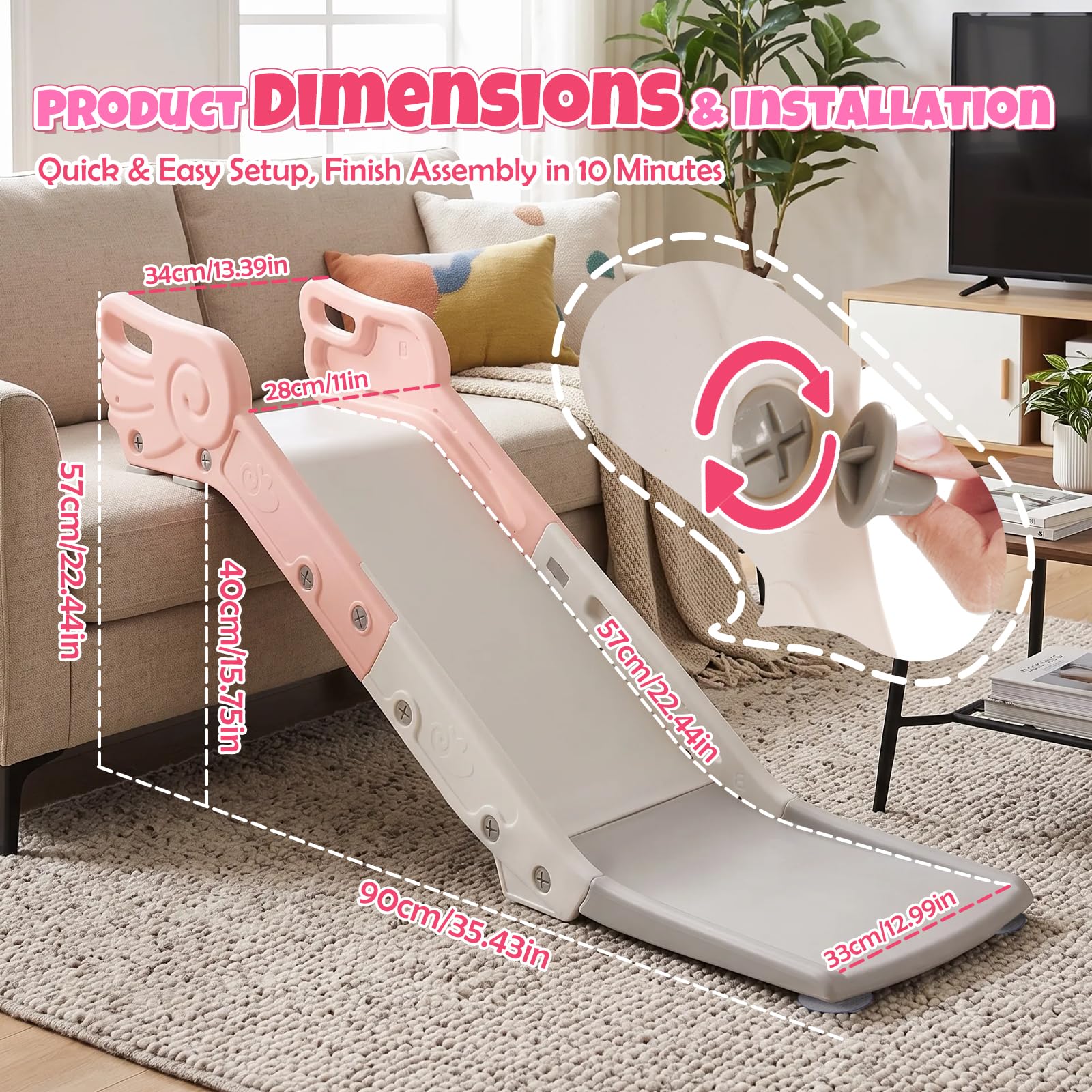 Tobogán infantil para sofá y cama, tobogán interior para niños y niñas a partir de 2 años (rosa claro)