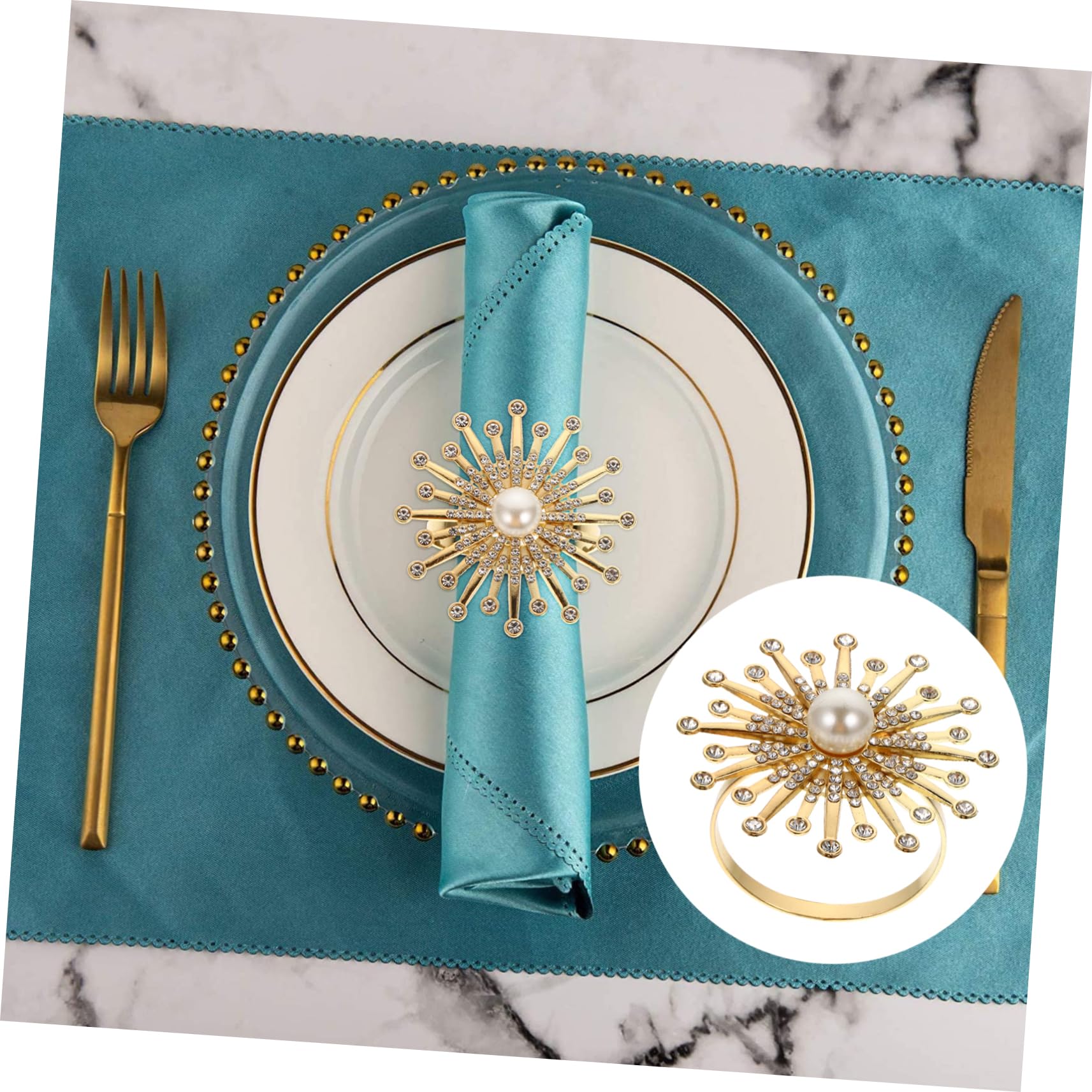 Cabilock 12 Pièces Rond de Serviette Perle Decoration Table Or Décoration Table dorée Ronds de Serviette de réception de Mariage Serviette de Table Ronde Strass Anneau Boucle de Serviette