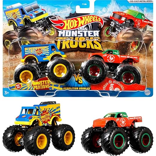 Hot Wheels Monster Trucks Veículo de Brinquedo Pacote Surpresa 2 Carros Escala 1:64 para crianças a partir de 3 anos
