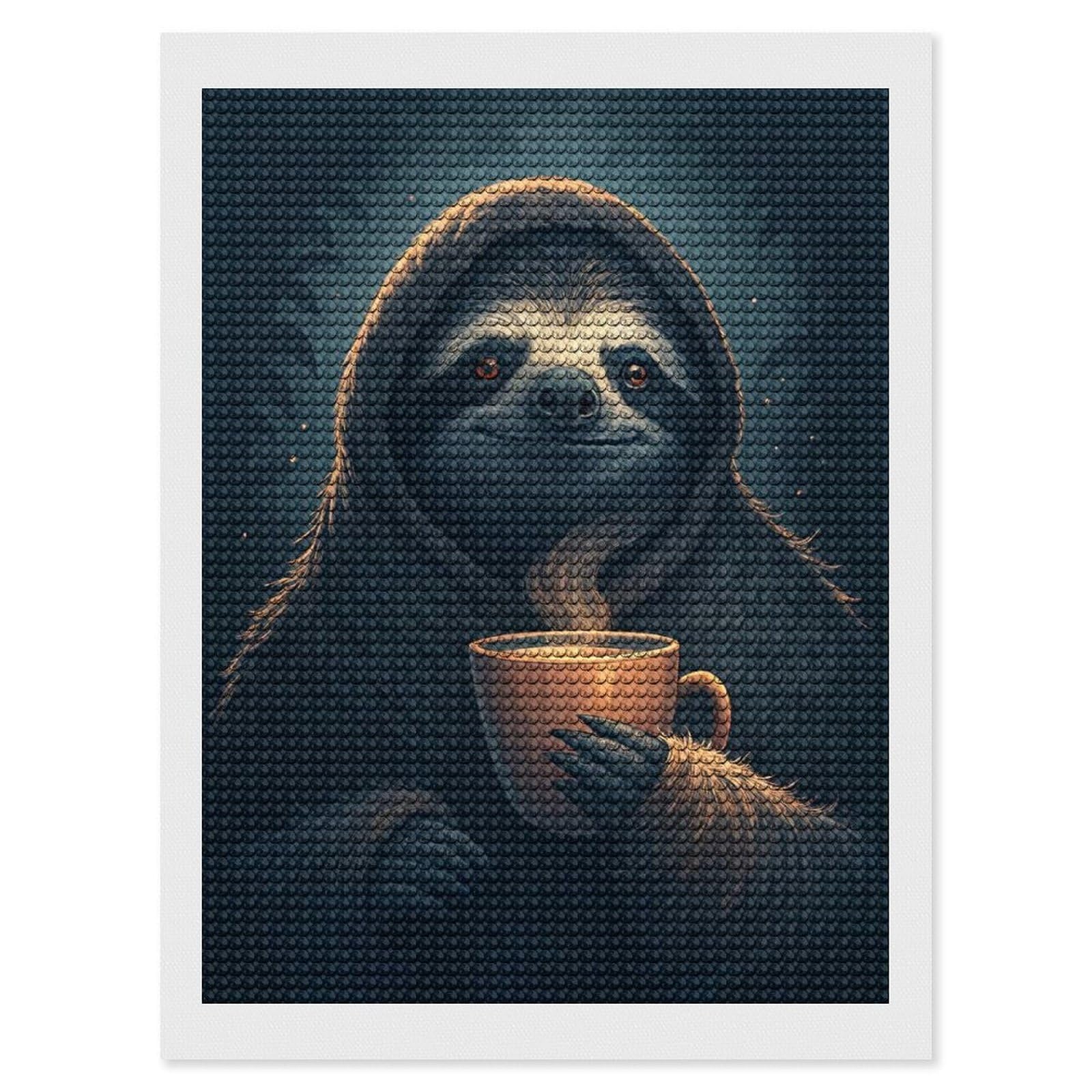 Junmoney Sloth Enjoying A Hot Drink Diamond Painting Canvas Set 12"x16", for Women, Pleasing Wall Art Project, Aesthetic Room Decor, Gift Idea
