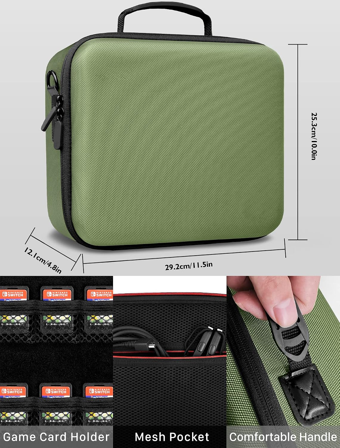 COOWPS Switch Carrying Case Compatible with Nintendo Switch and Switch OLED Model, Portable Full Protection Travel Storage Case for Switch Console Pro Controller Accessories Green