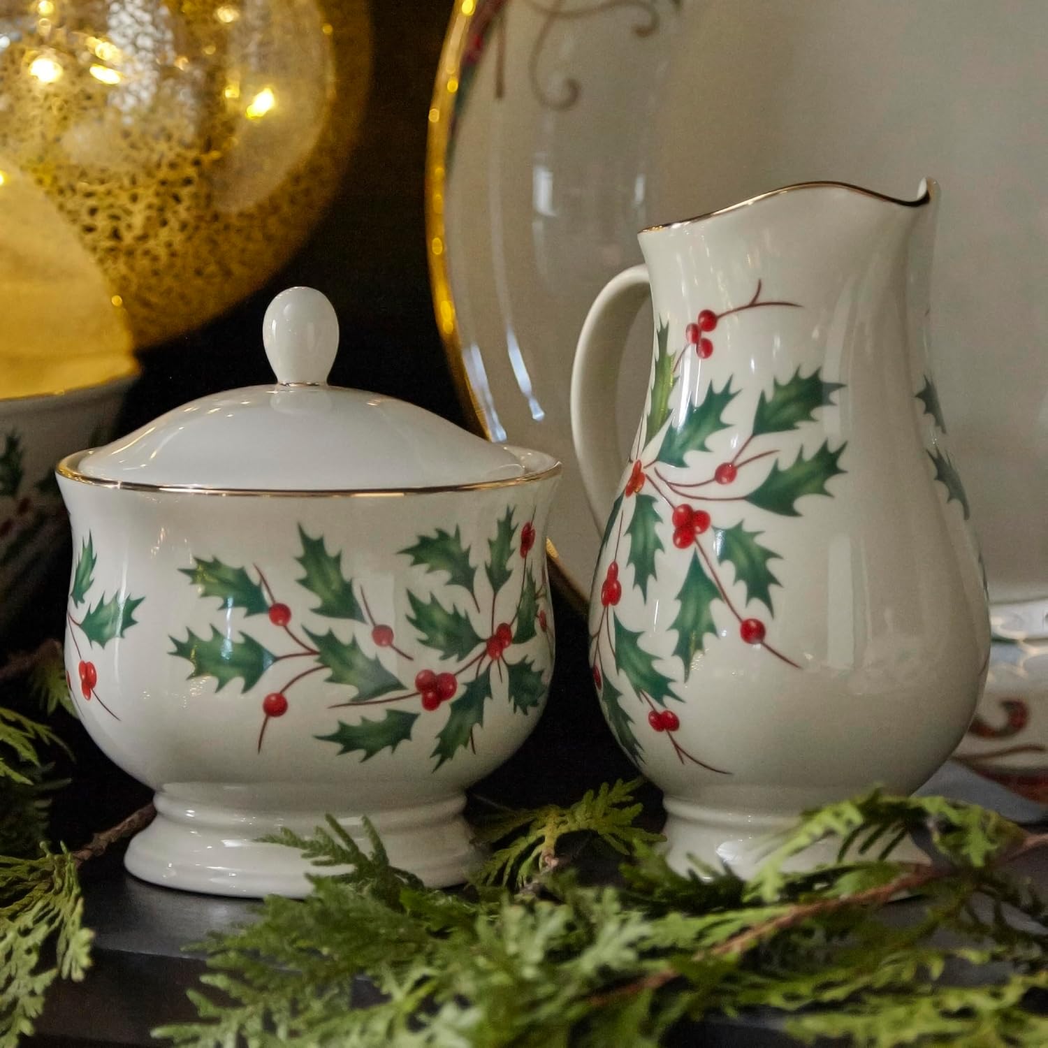 Lenox 843319 Holiday Sugar & Creamer Set, Christmas Hosting