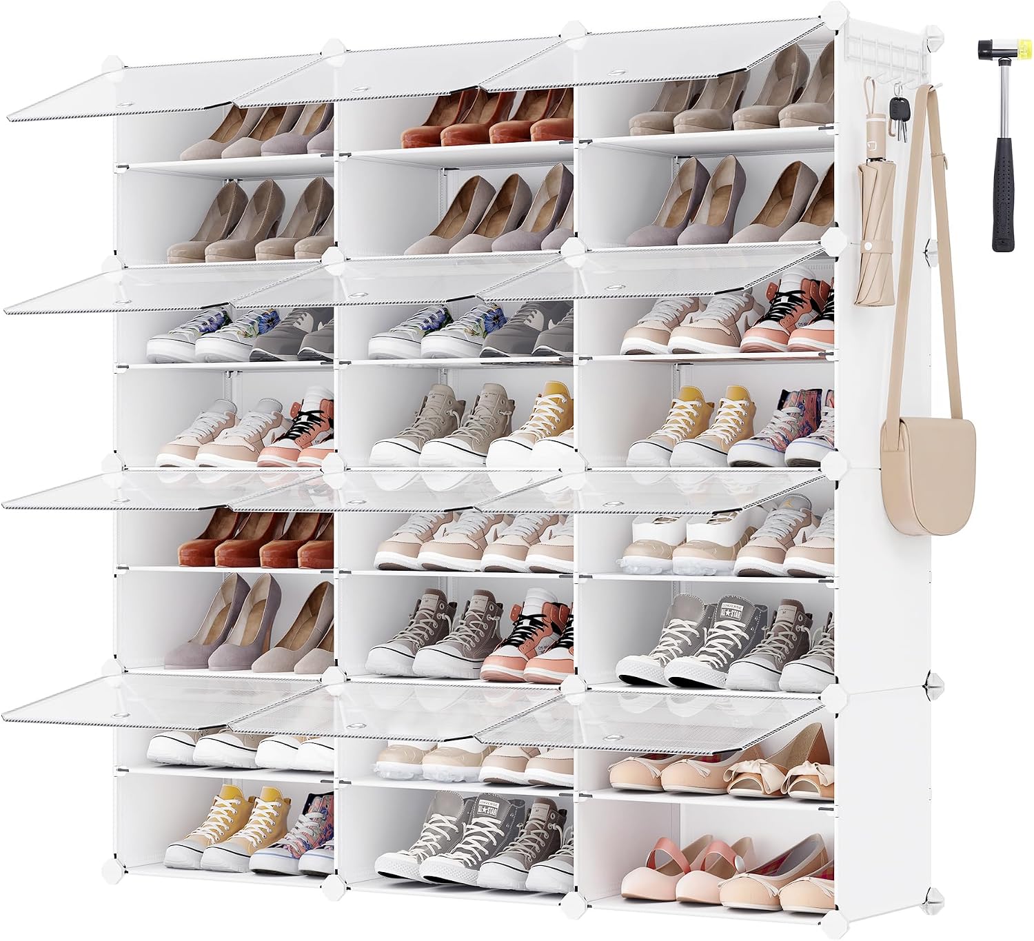 SONGMICS Interlocking Shoe Rack, Plastic Shoe Storage Cabinet, 12-Slot ...