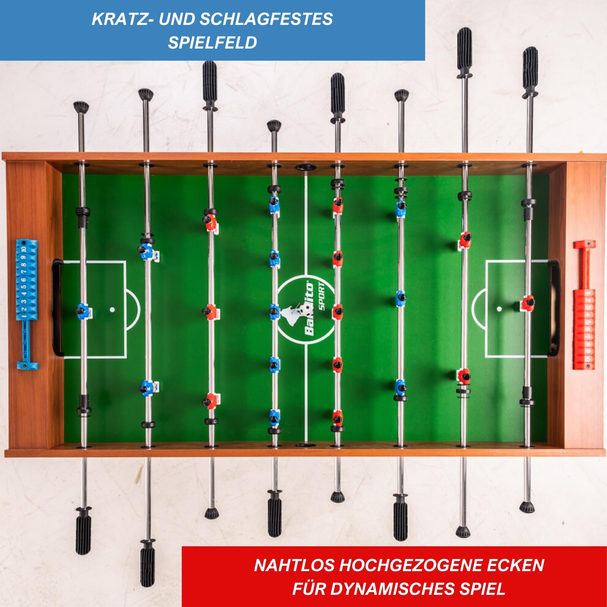 Bandito Tischkicker Winever, Tischfußball für Kinder und Erwachsene, Stabiler Tischfußball, 25 kg Kickertisch, Kicker für Einsteiger, Fußball Spieltisch, inkl. Bälle, robuste Figuren, braun