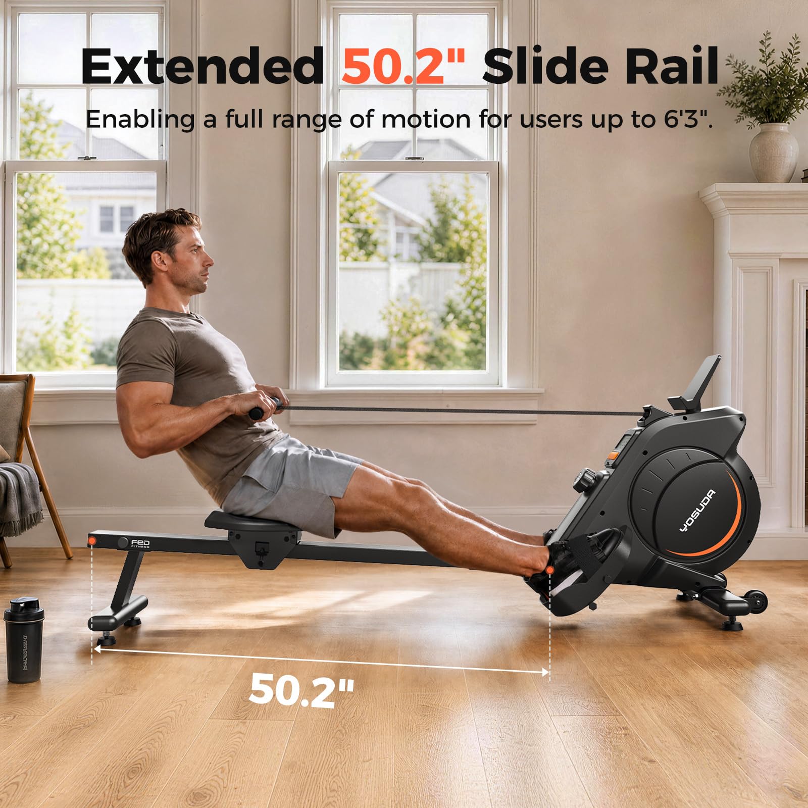 YOSUDA Vogatore Muscolazione Confortevole & Interattivo, HIGH-POWER 16 Livelli (40kg), APP/BT, Silenzioso, Facile Montaggio, Pieghevole, Ideale 1.35-1.88m, Richiudibile Casa