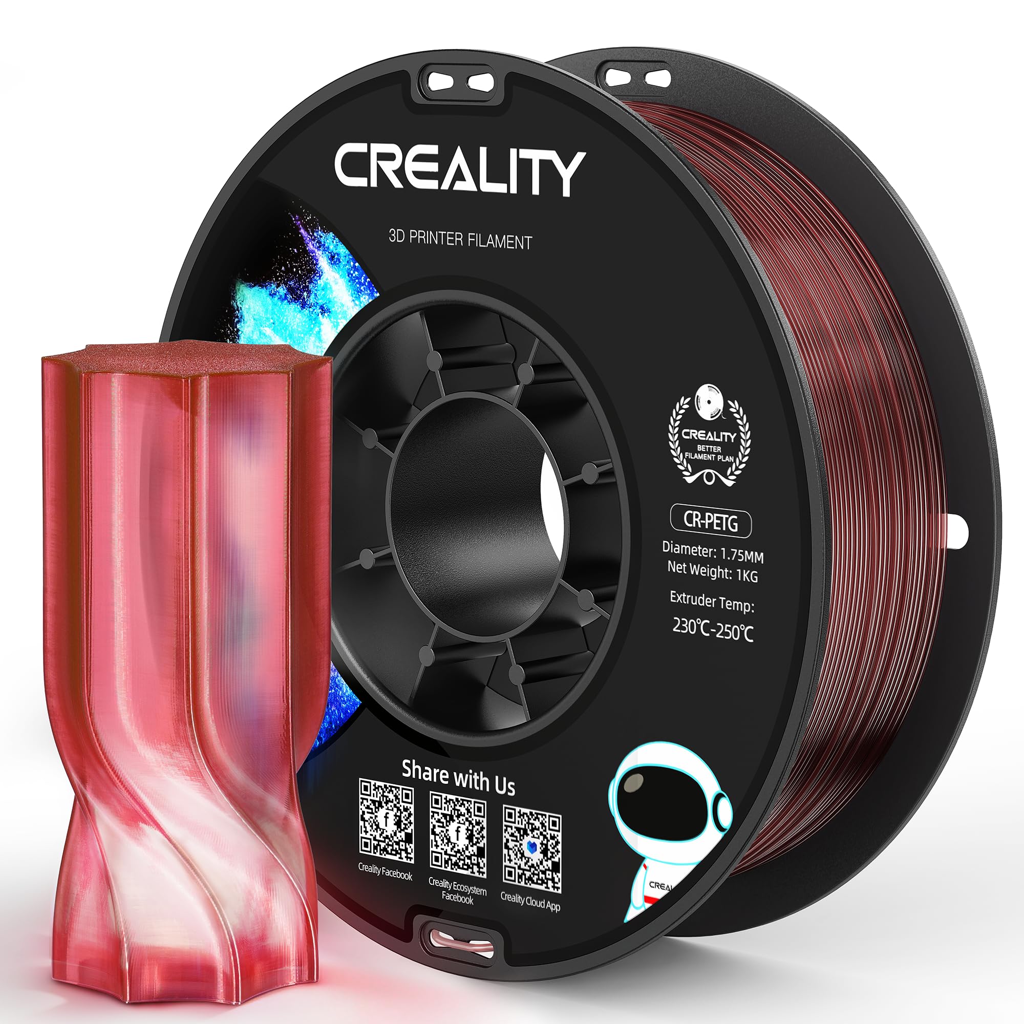 Creality PETG 3D Printer Filament 1.75mm 1KG (2.2lbs), Translucent Burgundy