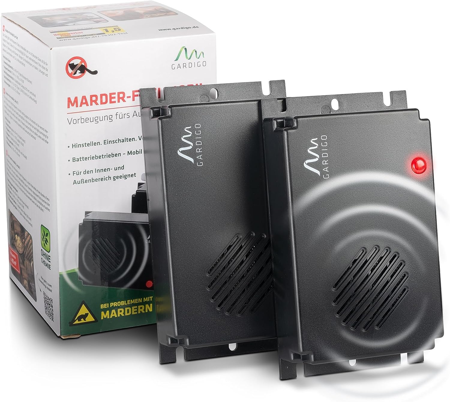 Gardigo® Set de 2 Repelentes Ultrasónico de Plagas Ahuyentador de Ratones, Ratas y Garduñas, Ultrasonido contra Ratones y Otros roedores, Alimentado por Batería, Ahuyentadores de Ratones, Anti Ratones