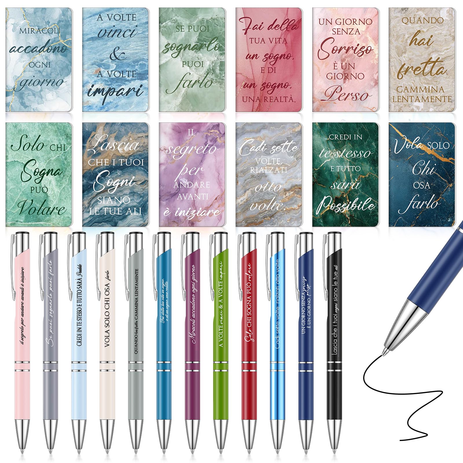 Set 24 Pezzi Mini Taccuini E Penne Motivazionali - Quadernini Tascabili Con Frasi Ispiratrici Per Regali Colleghi E Laurea - Foto 9