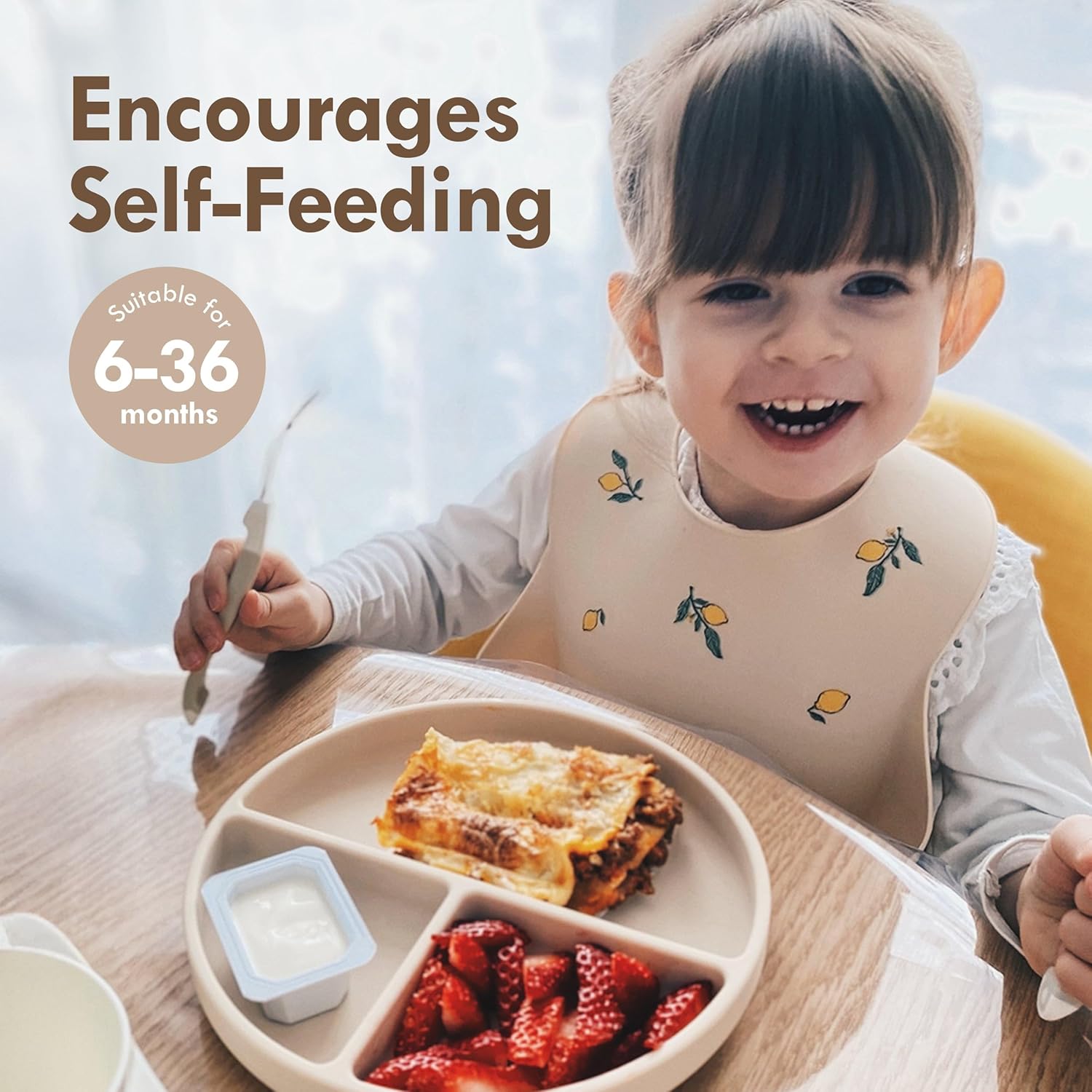 Moonkie Suction Plates for Baby | 100% Silicone BPA-Free Baby Plates with Lids and Food Cover | Divided Design | Microwave and Dishwasher Safe | Toddler Plates 2 Pack - Image 6