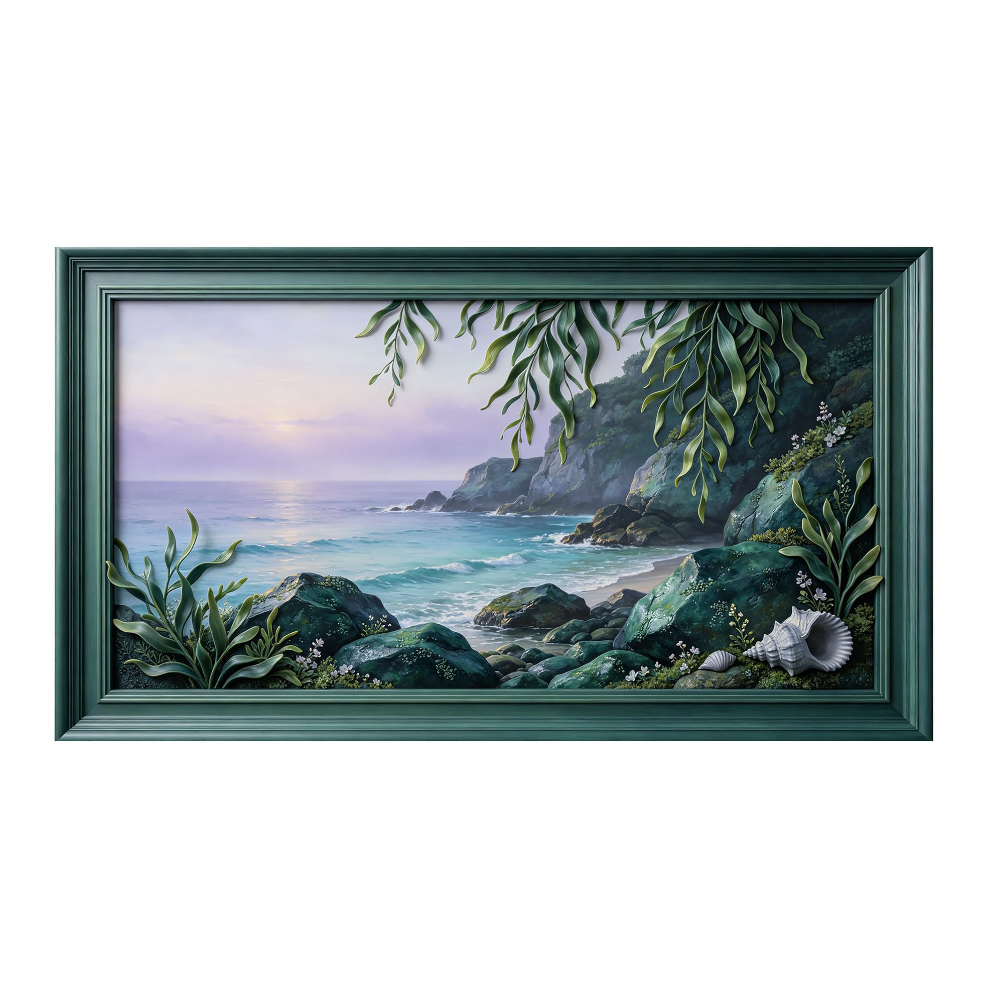 Murasolite 3D Framed Wall Art Coastal Seascape Ocean Sunset Oil Painting SelfAdhesive Fabric Mural Wall Decor， Peel and Stick No Damage to Wall， AntiFall Safe Design for Bedroom Living Room