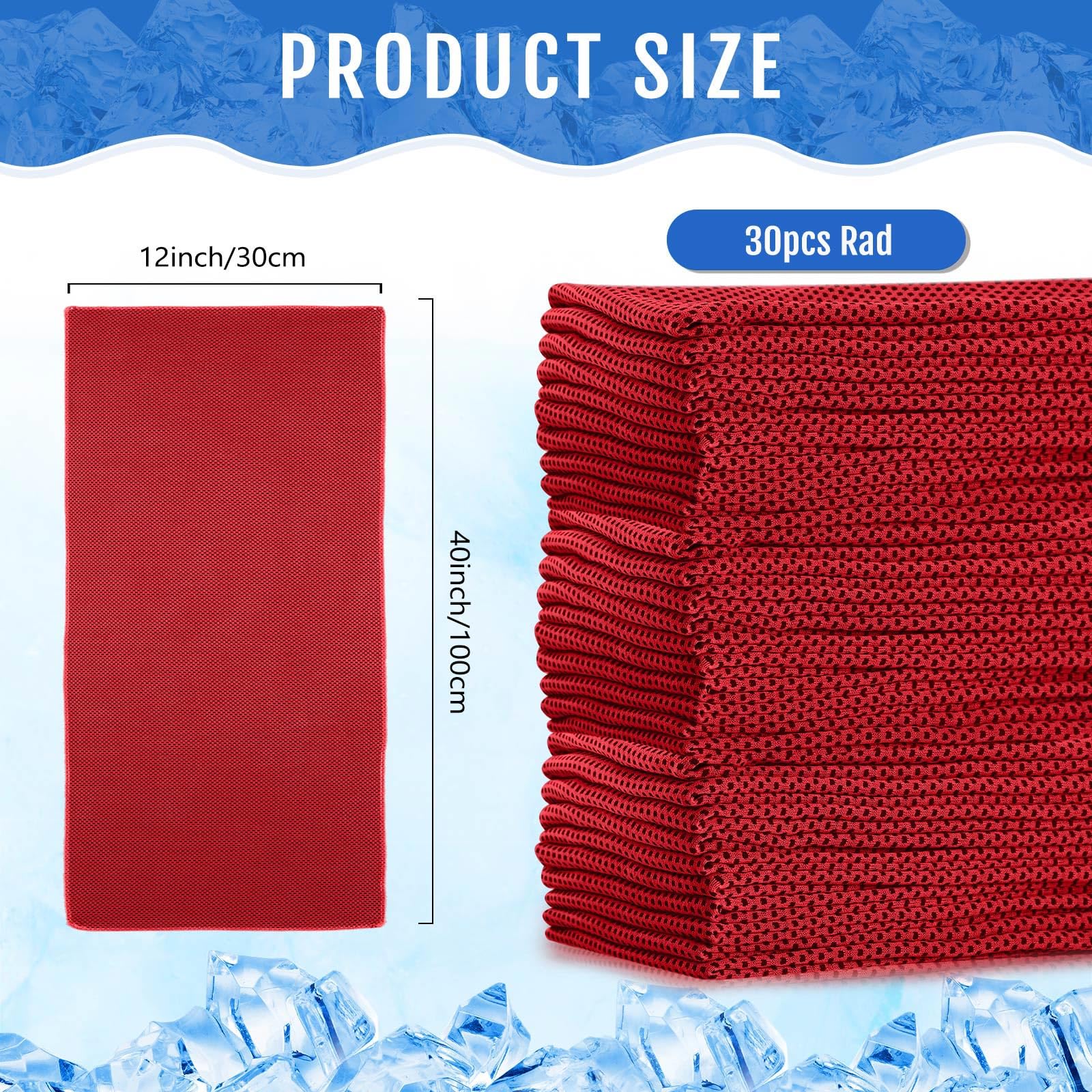 30er-Pack Kühlhandtücher (102 x 30 cm),atmungsaktiv,weich,kühlend,schweißtreibend,aus Mikrofaser,ideal für Fitnessstudio,Nacken und Gesicht,Yoga,Golf,Laufen
