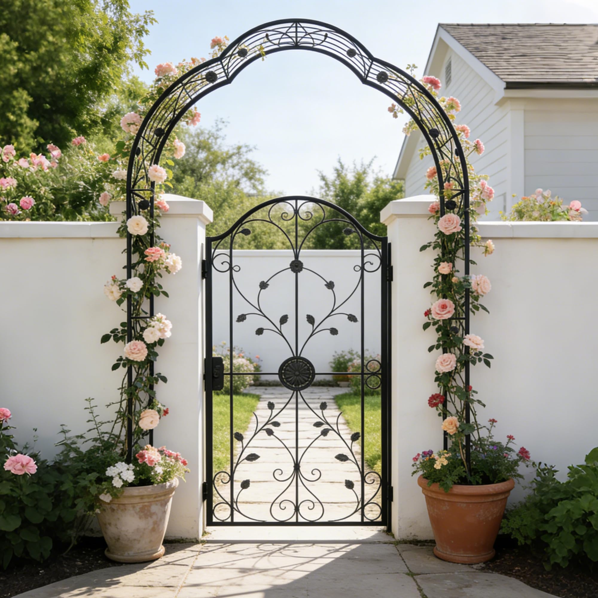 Rosenbogen aus Metall, Stabiler Gartenbogen mit verstärkten Stahlrohren, rostfrei – 250x150x39 cm – Ideal als Rankhilfe für Kletterpflanzen, Schwarz