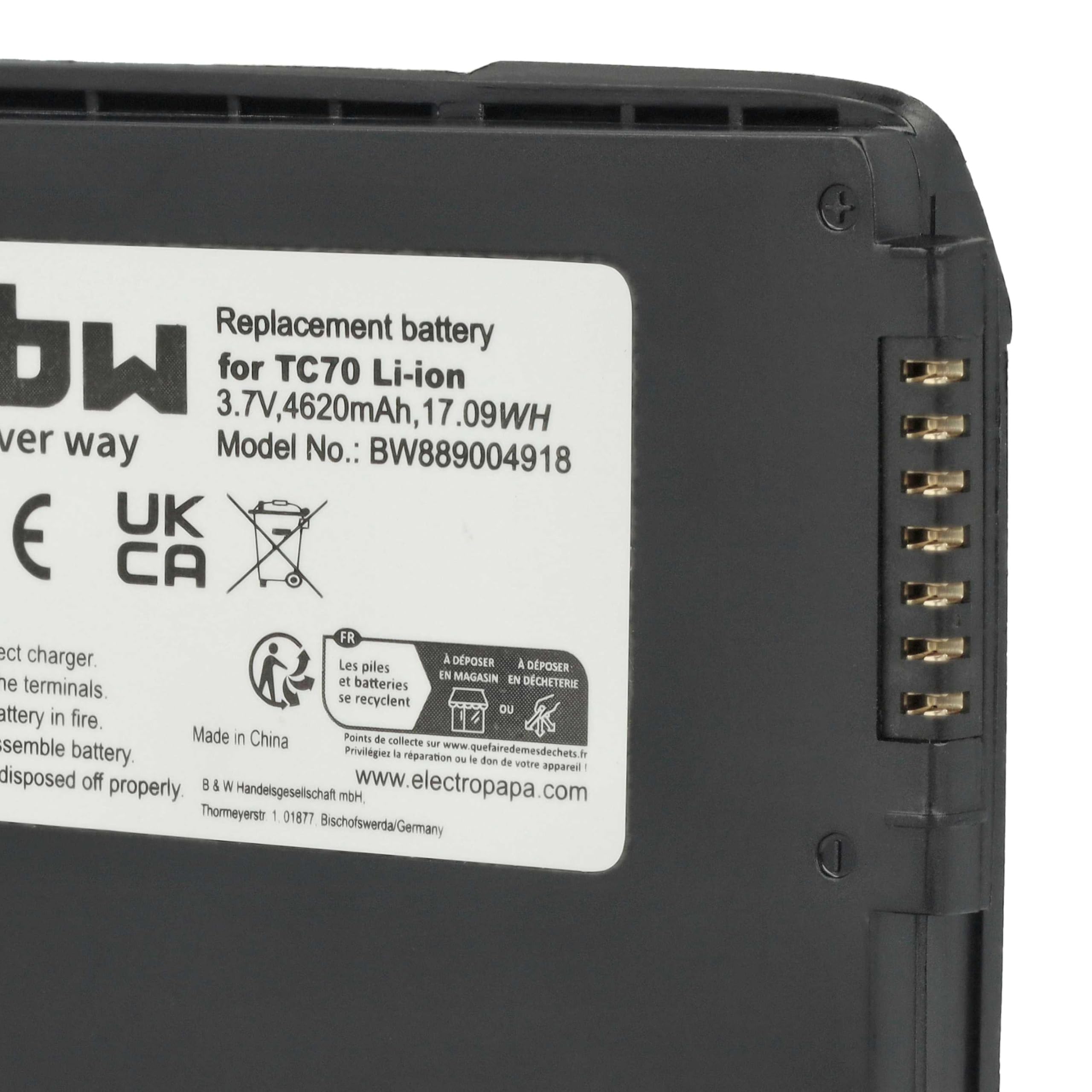 vhbw 5X Akku kompatibel mit Zebra TC72 | TC720L, TC75, TC55, TC70, TC700H, TC700K, TC70X Barcodescanner POS (4620 mAh, 3,7 V, Li-Ion)
