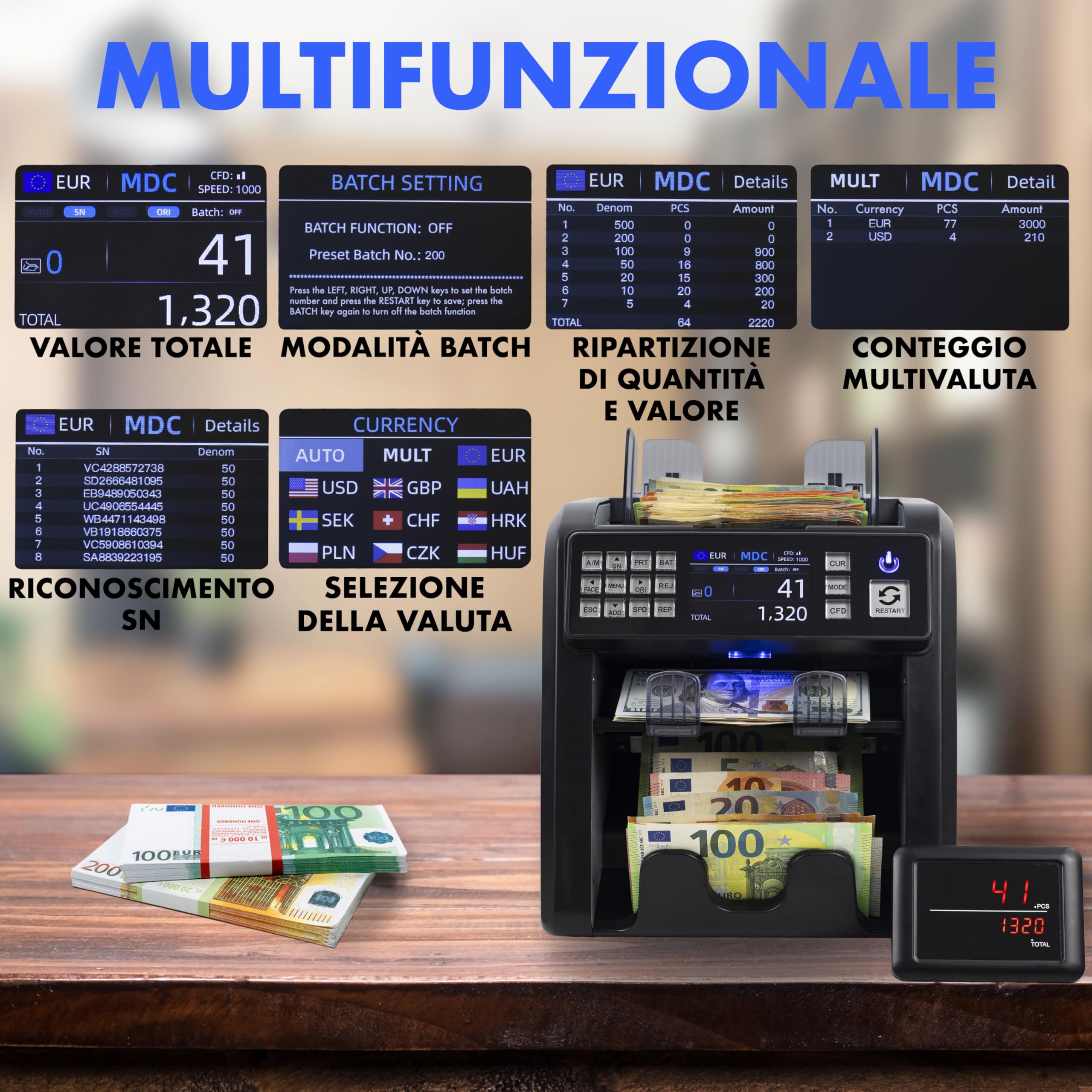 MV-600 Macchina conta banconote a denominazione mista | Selettore per banconote miste | EUR USD GBP ecc. | Conta soldi
