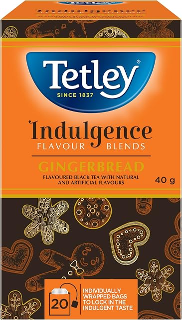 Tetley Indulgence Gingerbread Thé noir - Limité Edition, Thé de mélange de vacances, 20 Sacs à thé, 40 Grams, contient de la caféine