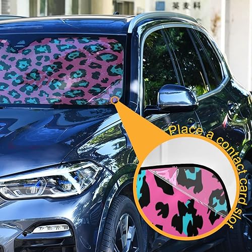 Miniatura 6 de Parasol para parabrisas de piel de leopardo rosa, bloquea los rayos UV, protector de visera frontal para automóvil, camión, SUV, mantiene tu