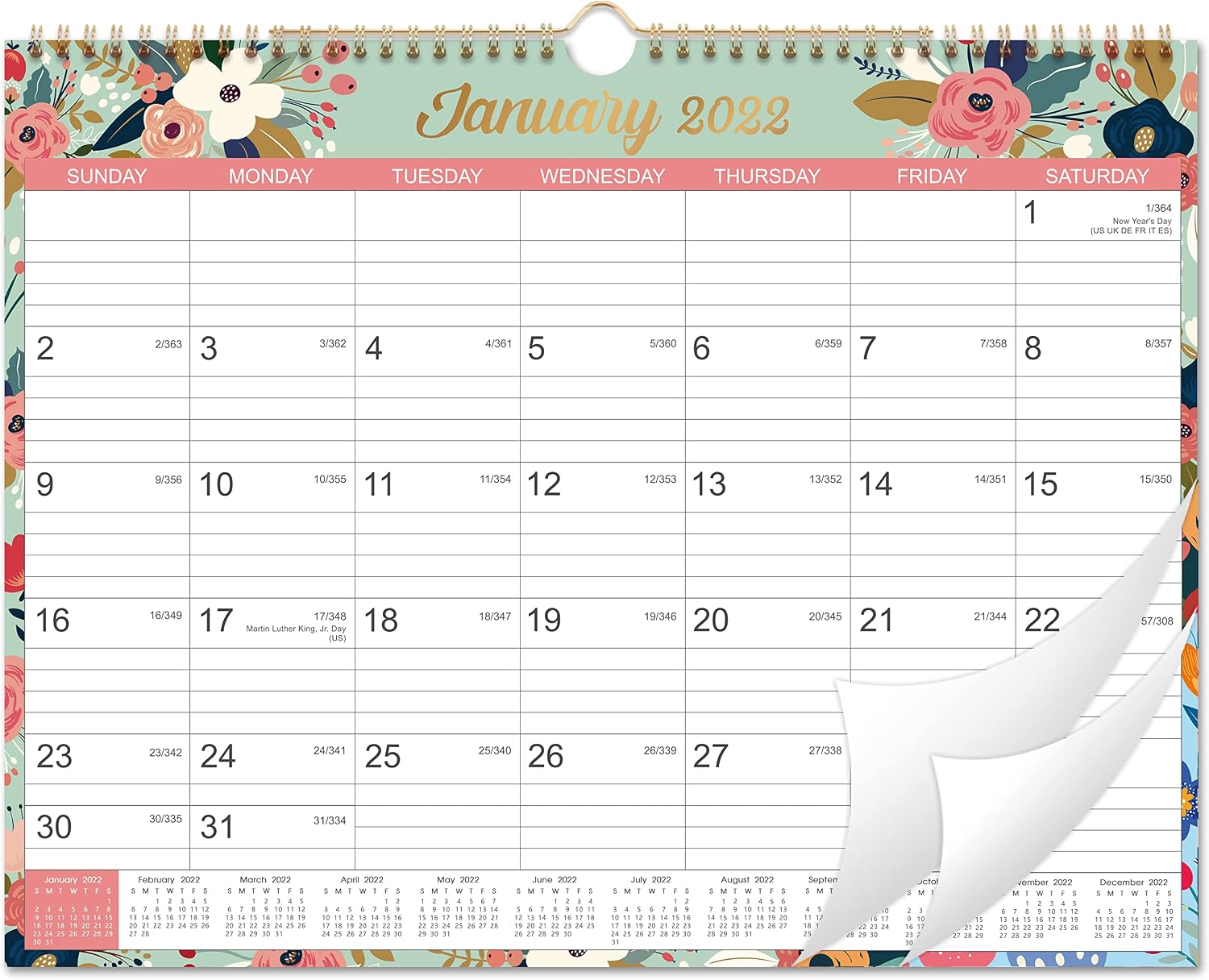 2022 Calendar - 18 Monthly Wall Calendar, 14.8" x 11.5", January 2022 to June 2023，Wall Calendar 2022 with Twin-Wire Binding, Hanging Hook, Blocks and Julian Dates - Green