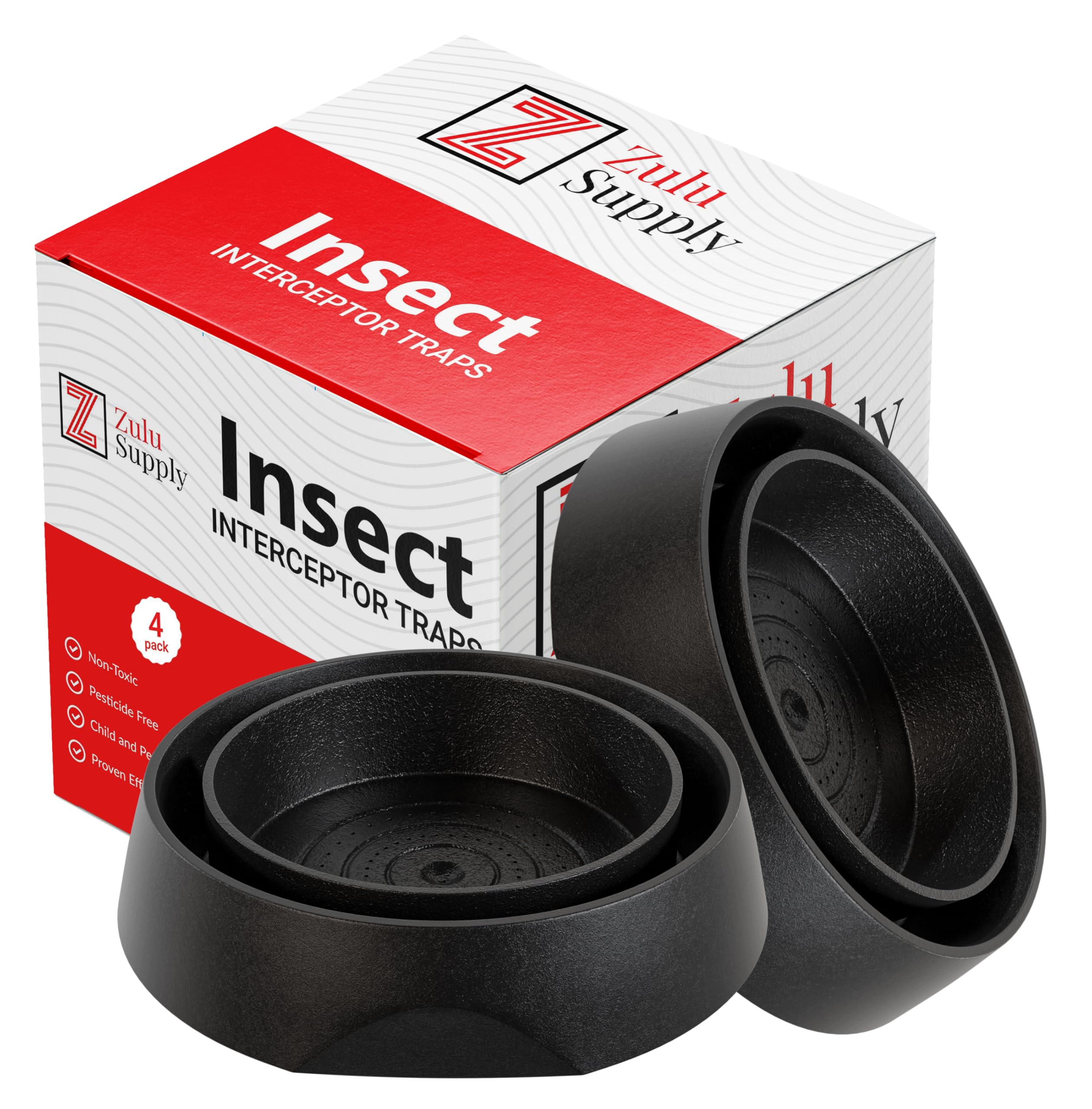 Z Zulu Supply Bed Bug Interceptors, Traps, 4 Pack, Black, Bedbug Monitor, Insect Detector for Bed Legs or Furniture (Black 4-Pack)