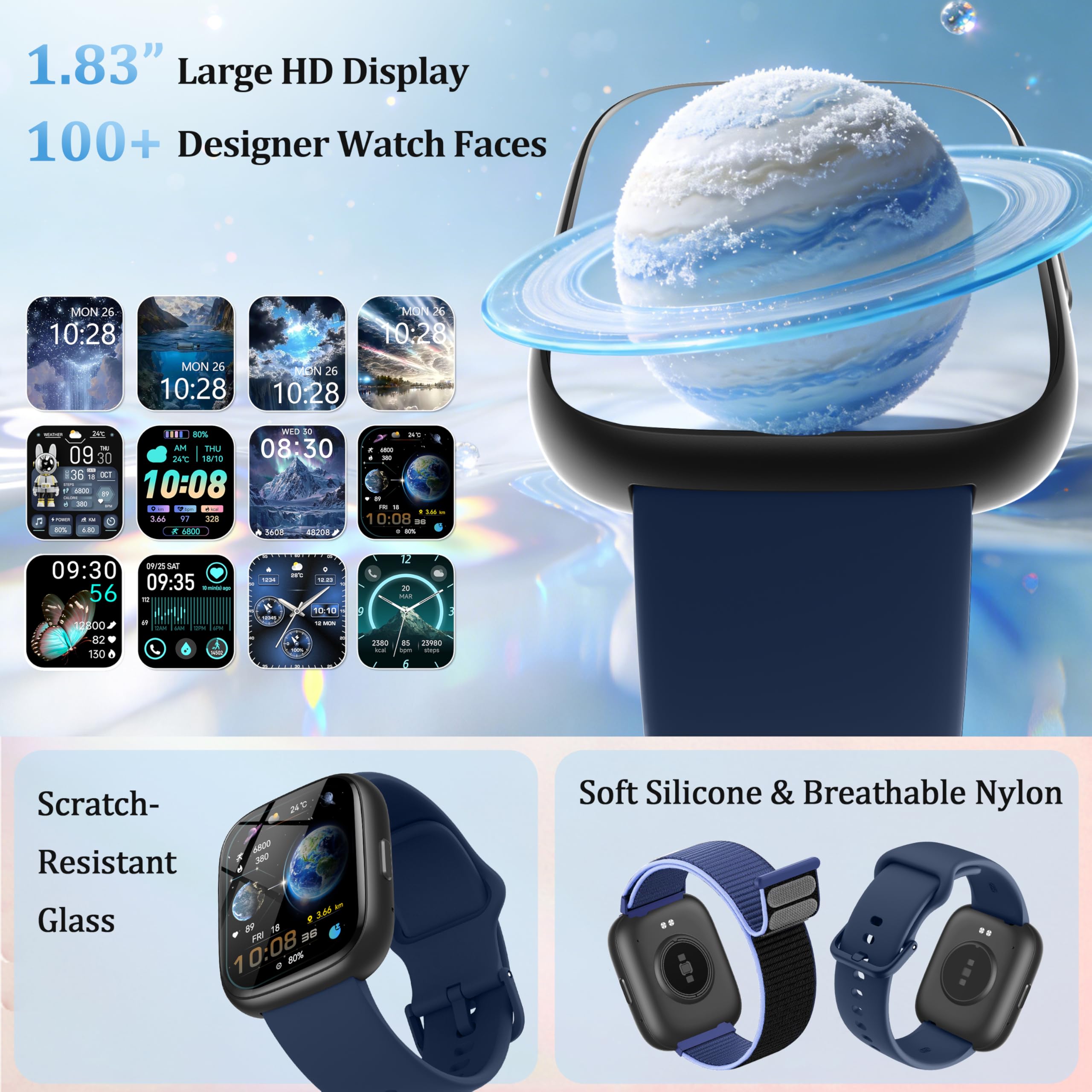 Smart Watch per donne e uomini, smartwatch 2026 [2 cinturini, cassa da 44 mm], orologio fitness tracker da 1,8 pollici Alexa integrato, per fare e rispondere alle chiamate, monitoraggio dello stress