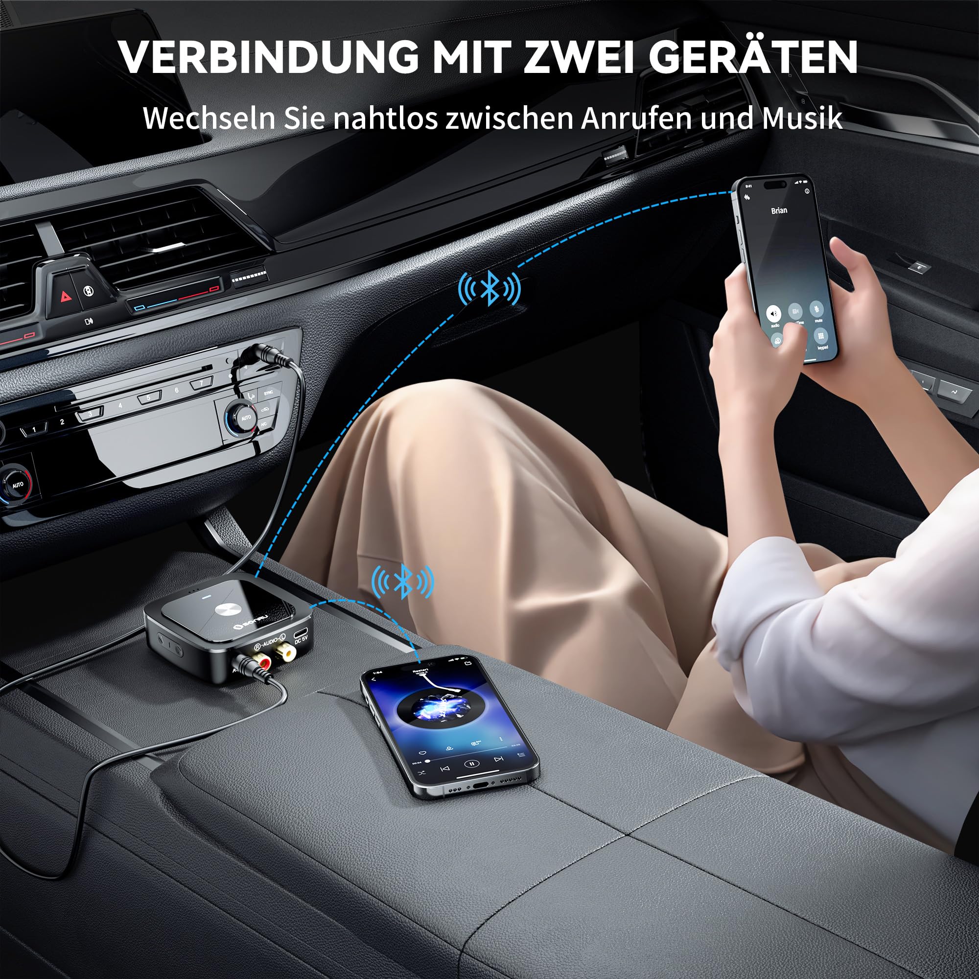 SONRU Bluetooth 6.0 Adapter Empfänger Klinke, Aux Bluetooth Receiver Audio Adapter Stereo mit 3 5mm Klinke und RCA Kabel für Stereoanlage Lautsprecher, Autoradio, Verstärker