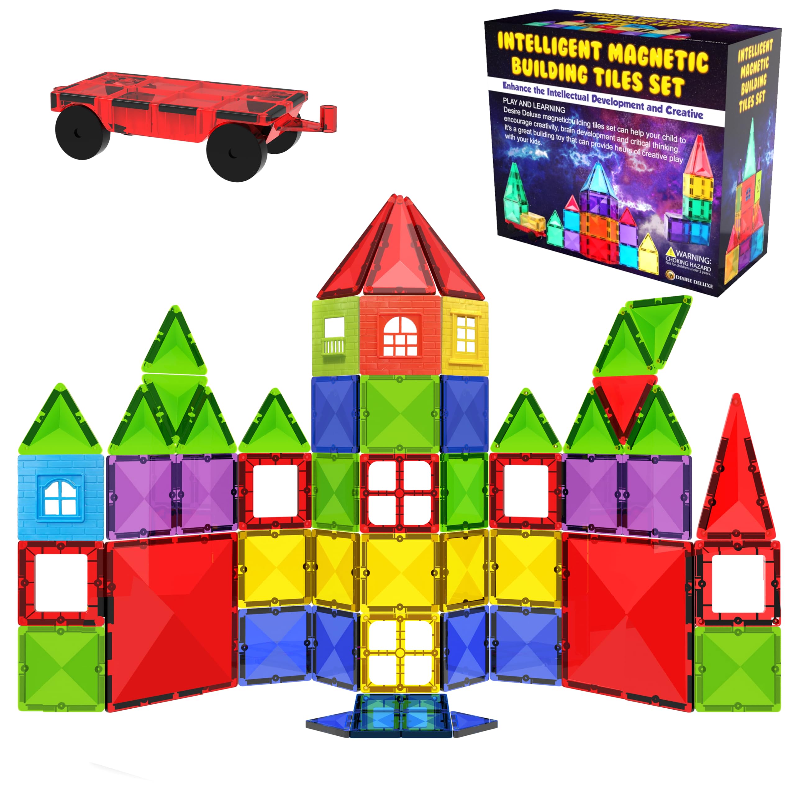 Desire Deluxe Set tessere magnetiche - Gioco Educativo per bambini e bambine - Età 3 4 5 6 7 anni - Impara con le costruzioni - 57 pz
