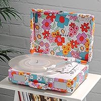Vista 7 de Crosley CR8005F-GF Cruiser Plus - Tocadiscos de vinilo vintage de 3 velocidades con Bluetooth y maleta con altavoces integrados, diseño floral