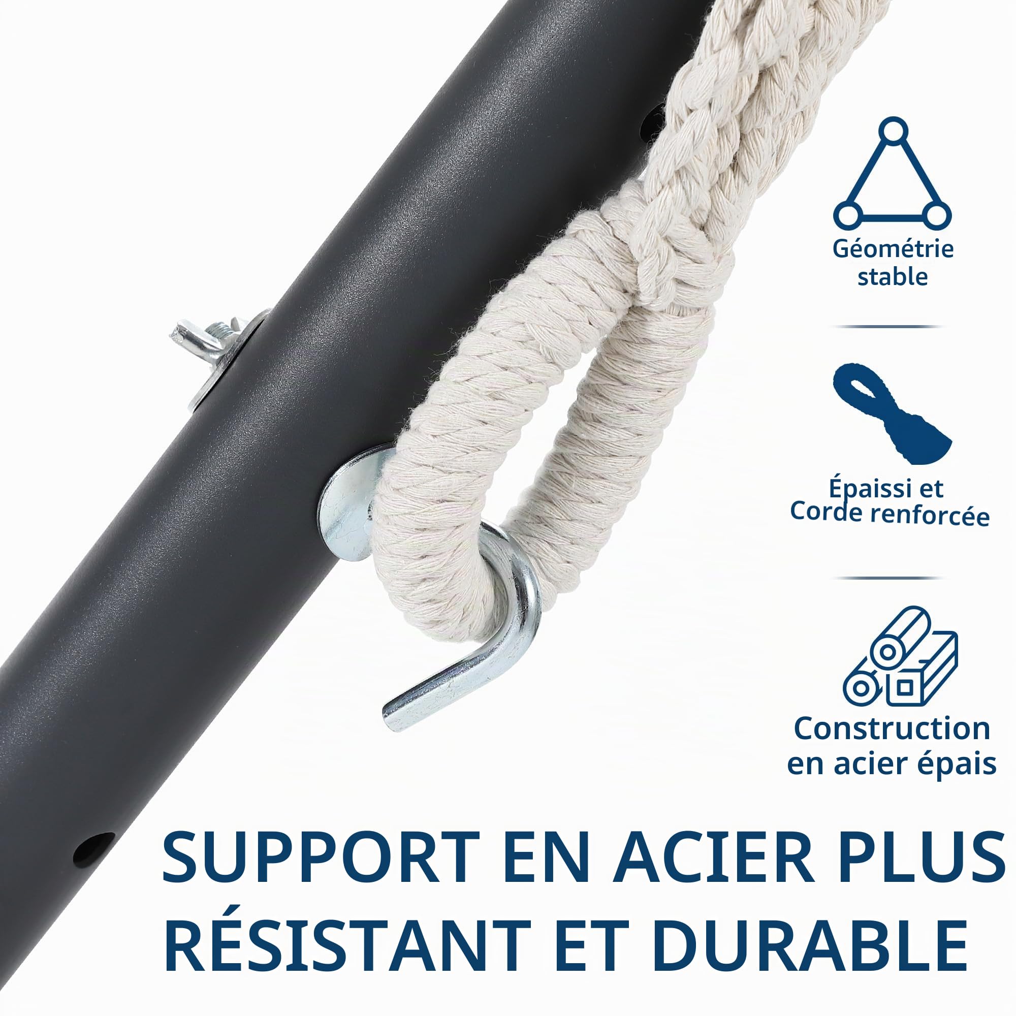 Garvee Hamac Double Robuste pour 2 Personnes avec Support en Acier – Lit brésilien en Coton – Capacité 450 LB – Portable avec Sac de Transport – Idéal Jardin, Camping, terrasse – Rayé Bleu et Blanc