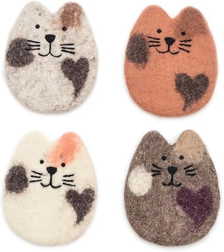 GLACIART ONE Posavasos de lana de fieltro para gatos para bebidas paquete de 4 Posavasos absorbentes de humedad para mesa de café oficina o mesa de