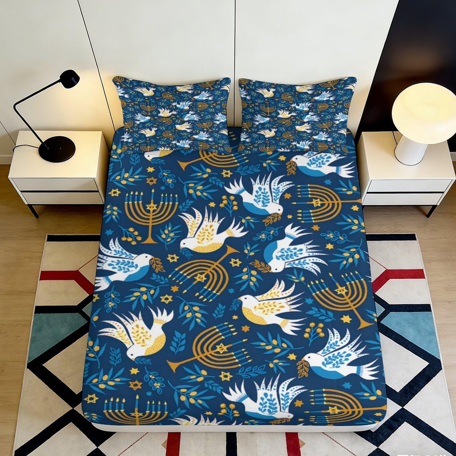 Decorative blue bird 3D Printed Fitted Sheet, Microfiber soft touch, wrinkle resistant, apartment bedding, stylish bedroom accent, easy care, dustproof 200x200x25cm