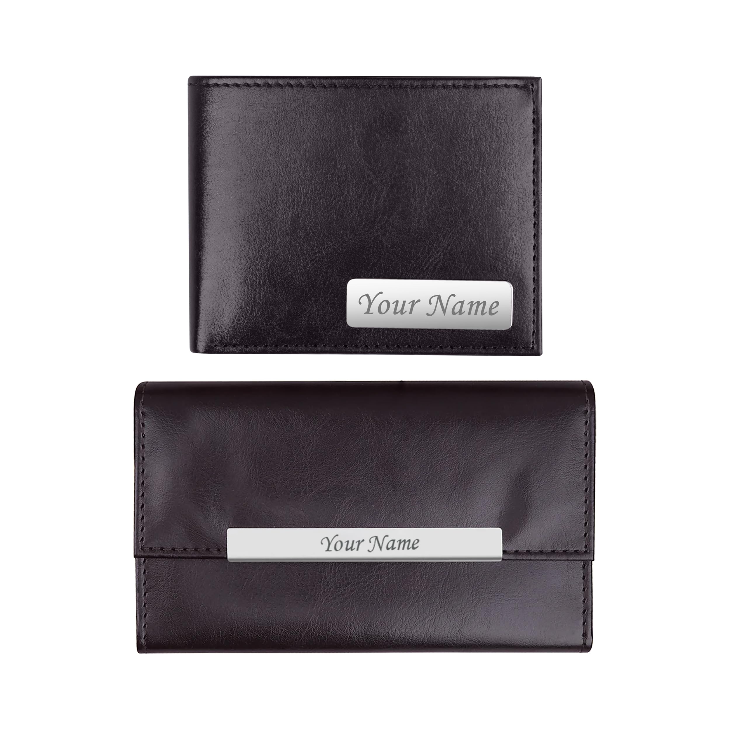 Personalized Men's Leather Wallet & Women's Clutch with Name Couples Gift Set Premium Ladies Clutch Gift Set (Brown)-image-19