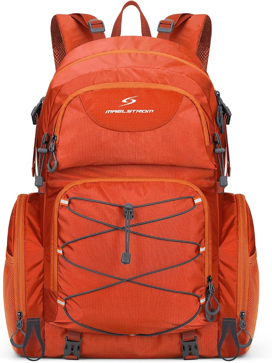 Mochila de senderismo impermeable de 40 L, mochila de viaje ligera | Cubierta para la lluvia, lista para hidratación, correas para trípode, compresión de carga, silbato de supervivencia, perfecto para hombres, mujeres, camping, viajes