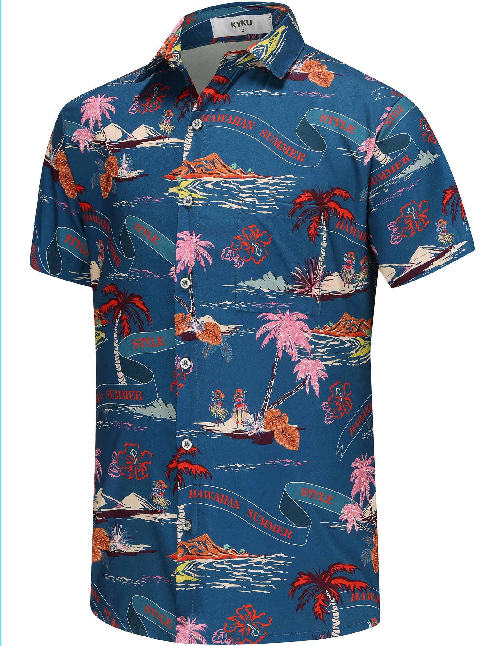 KYKU Hawaiian Shirt for Men - Funny Vacation Tropical Beach Shirts Short Sleeve Button Down Summer Clothes with Pockets