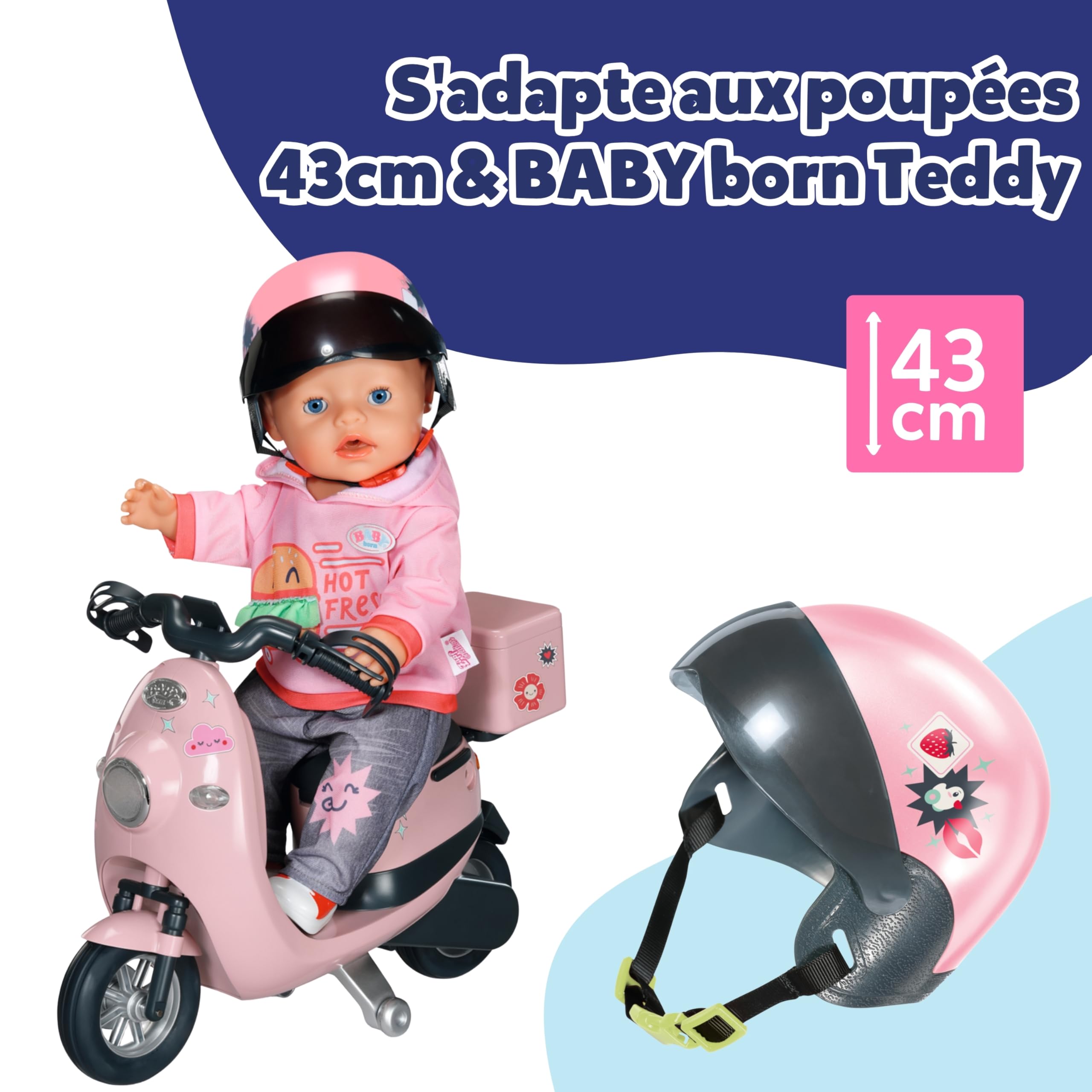 Casque pour trottinette électrique BABY born - Casque pour poupées de 43 cm - Accessoire de haute qualité pour poupées - Convient aux enfants à partir de 3 ans